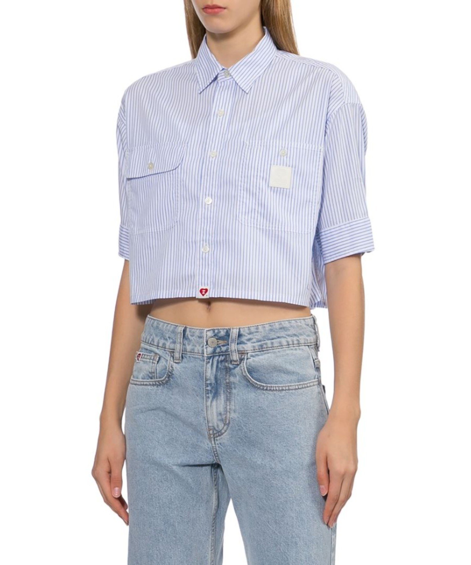 PU BADGE SHORT SLEEVES CANDY STRIPE SHIRT ア ベイシング エイプ トップス シャツ・ブラウス ブルー