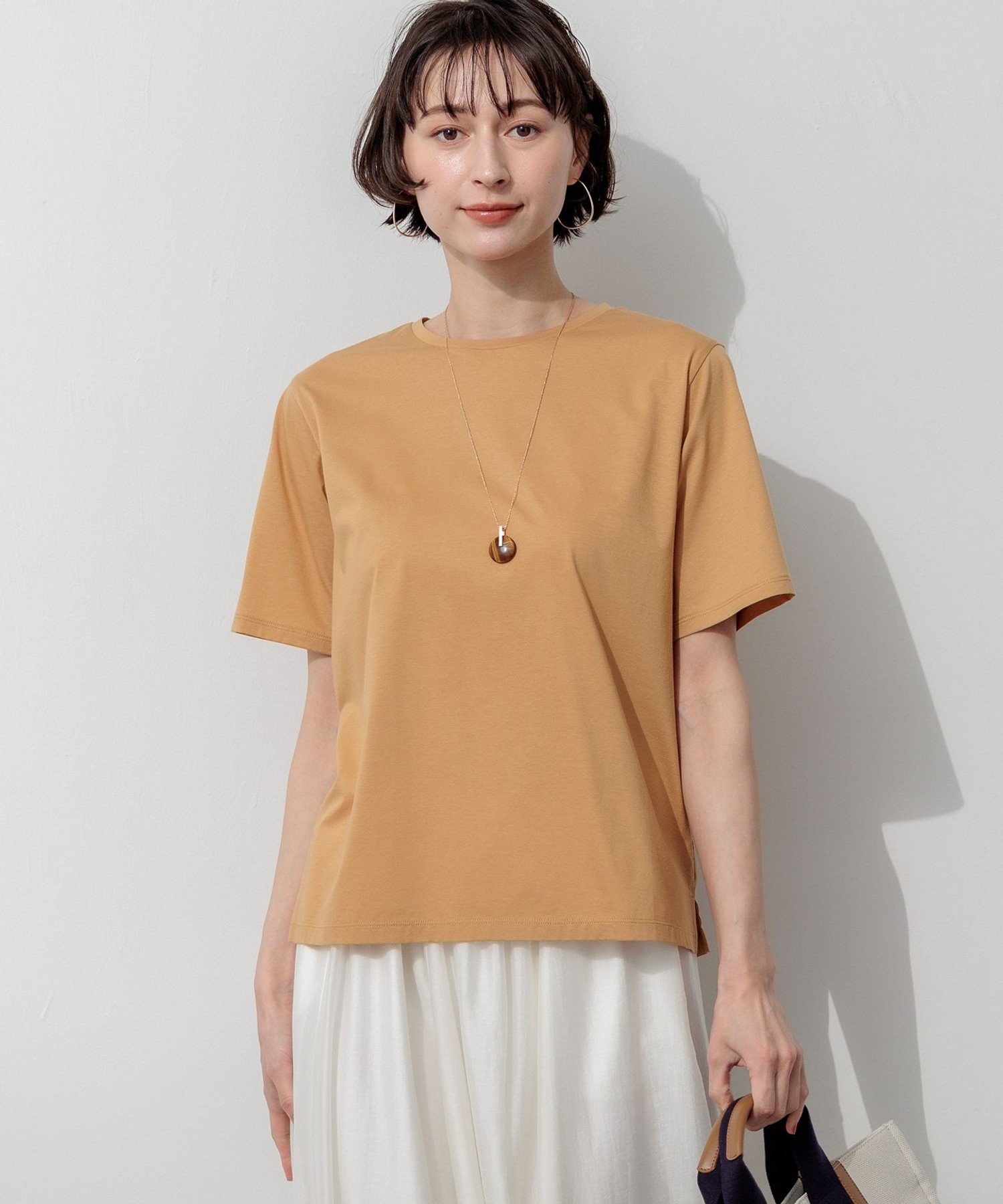 23区 L 【見上愛さん着用/CanCam掲載】シアーコンフォート クルーネック Tシャツ ニジュウサンク トップス カットソー・Tシャツ ブラック ホワイト ブラウン