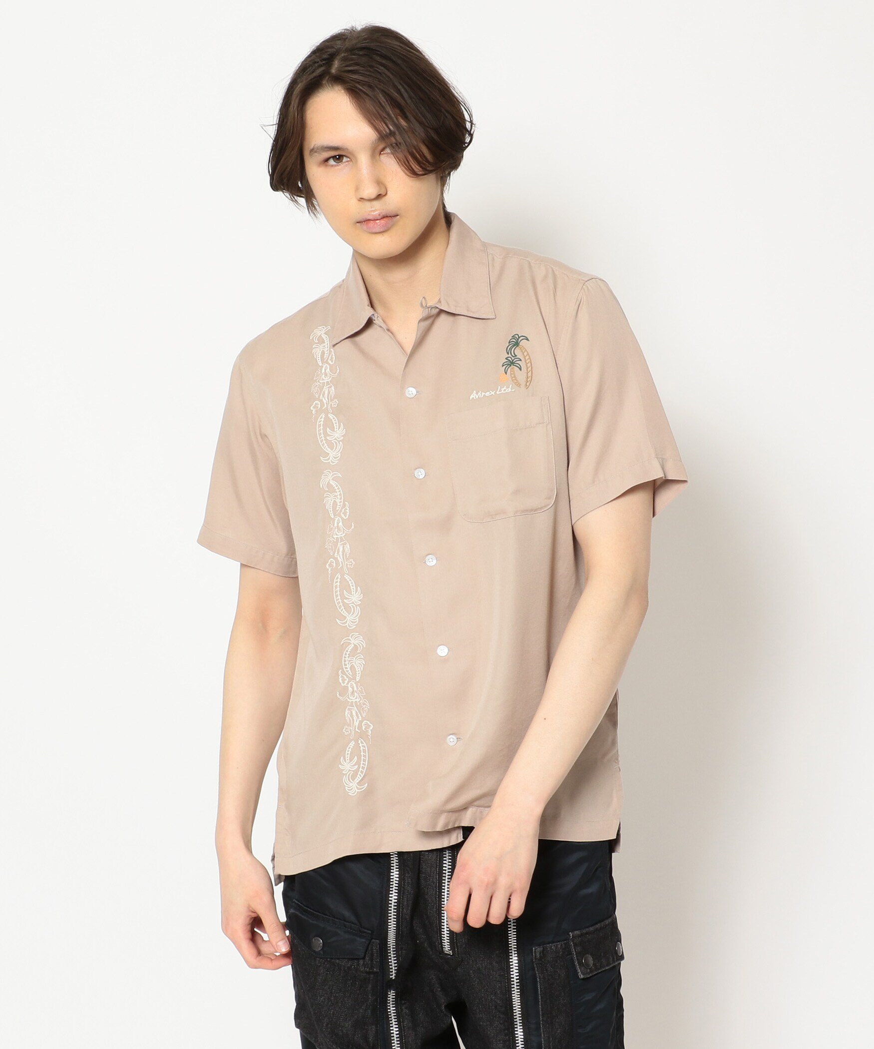 楽天Rakuten Fashion【SALE／30％OFF】AVIREX EMB SHIRT HURA GIRL/リヨセル刺繍シャツ フラガール アヴィレックス トップス シャツ・ブラウス イエロー ピンク ブルー【送料無料】