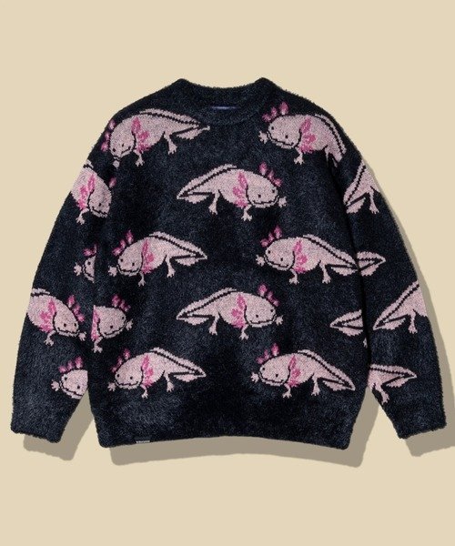 go slow caravan ウーパールーパーシャギー MIX ジャガードニットBIGセーター (MENS) ゴースローキャラ..