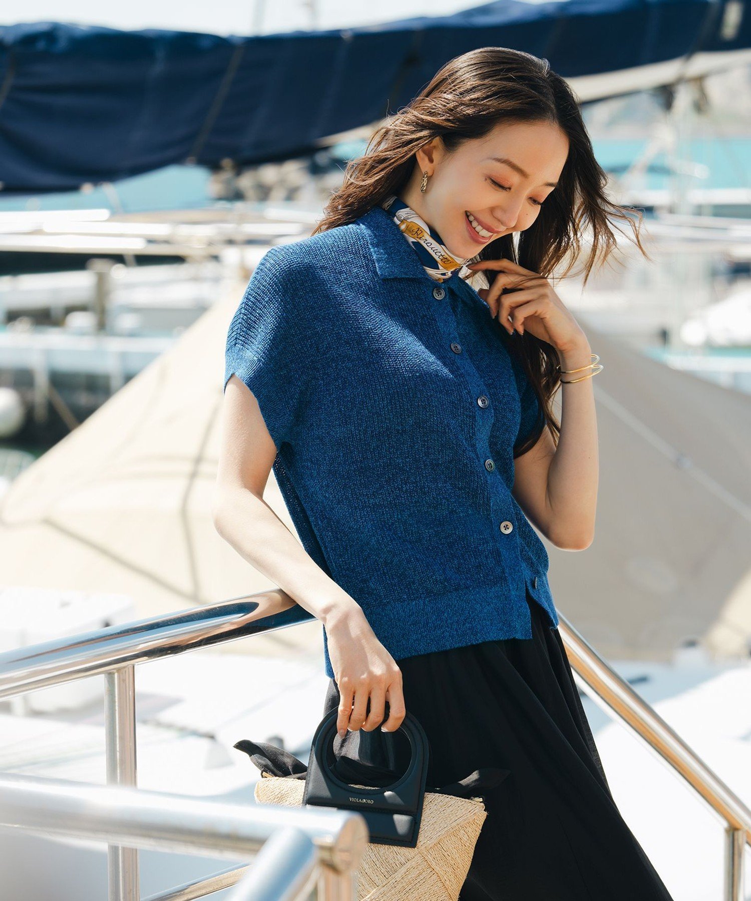 【SALE／20%OFF】23区 L ピュアリネン ハーフスリーブ ポロニット ニジュウサンク トップス ニット ベージュ オレンジ ブルー【送料無料】