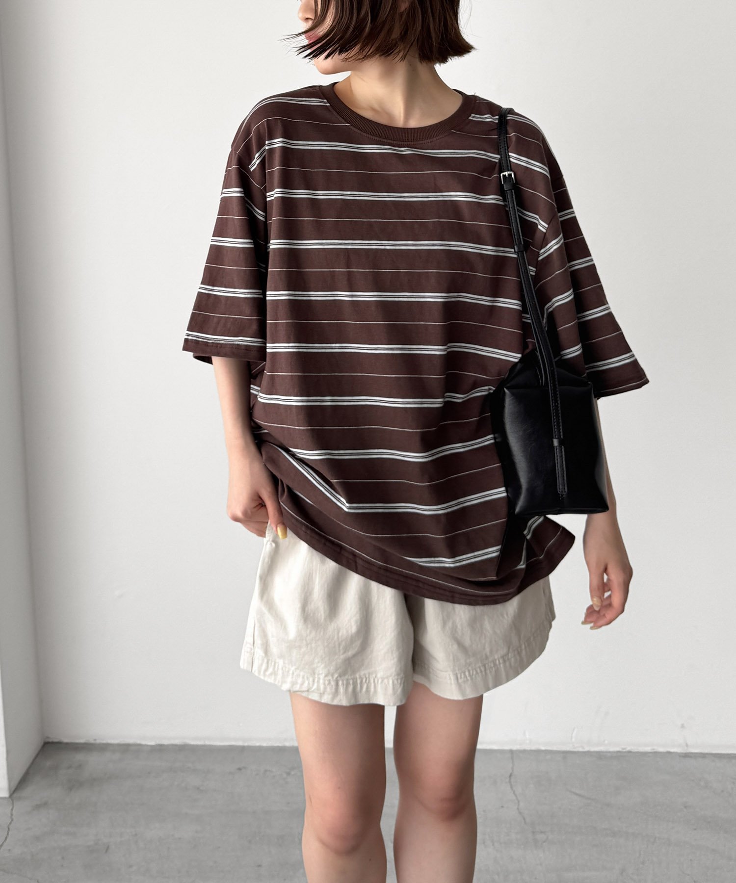 Lakey Park Lakey Park マルチボーダーオーバーTシャツ キャナルジーン トップス カットソー・Tシャツ ブラウン ホワイト グレー