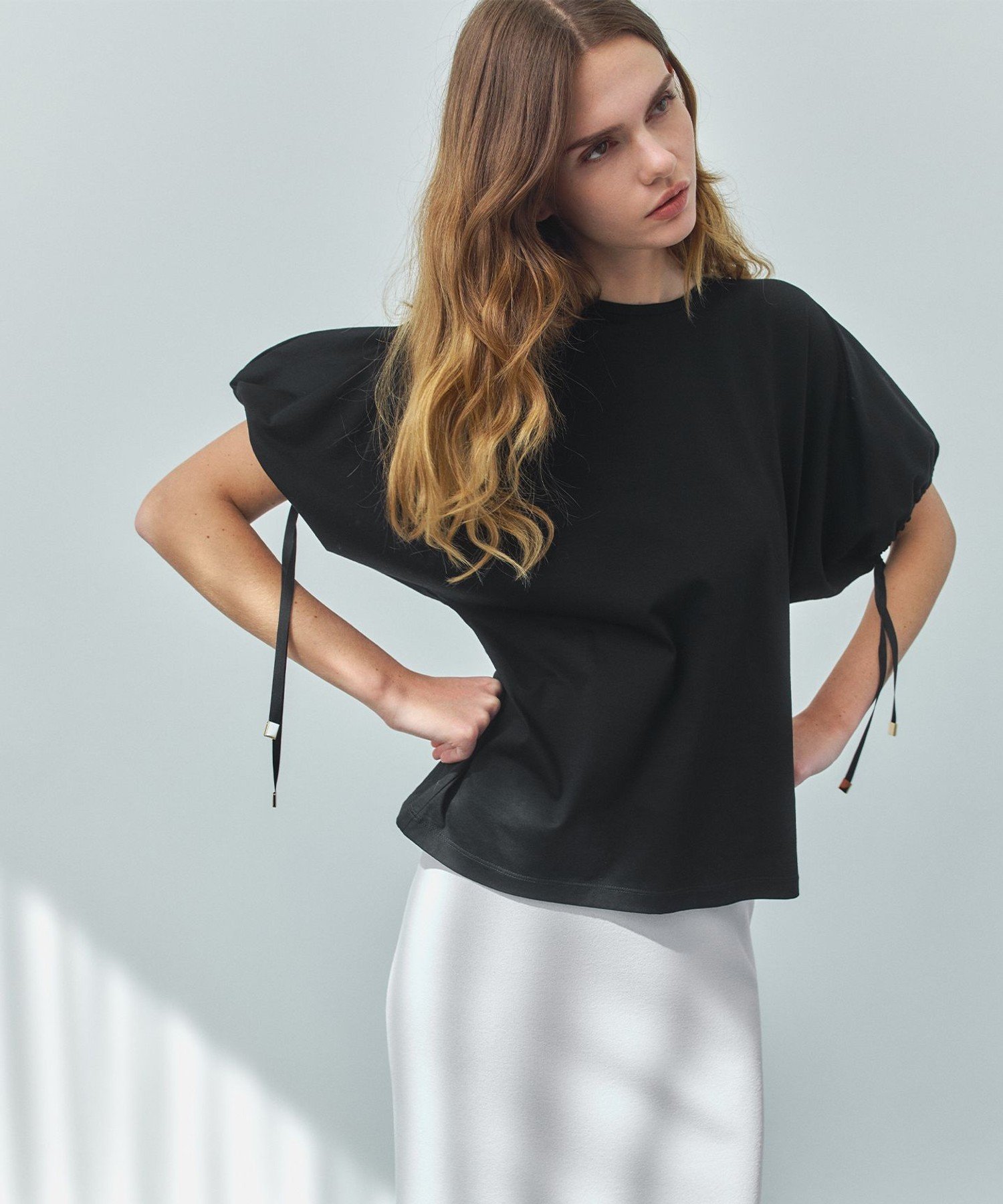 , HOPE / ボリュームスリーブドロストトップス ベイジ, トップス カットソー・Tシャツ ホワイト ブラック