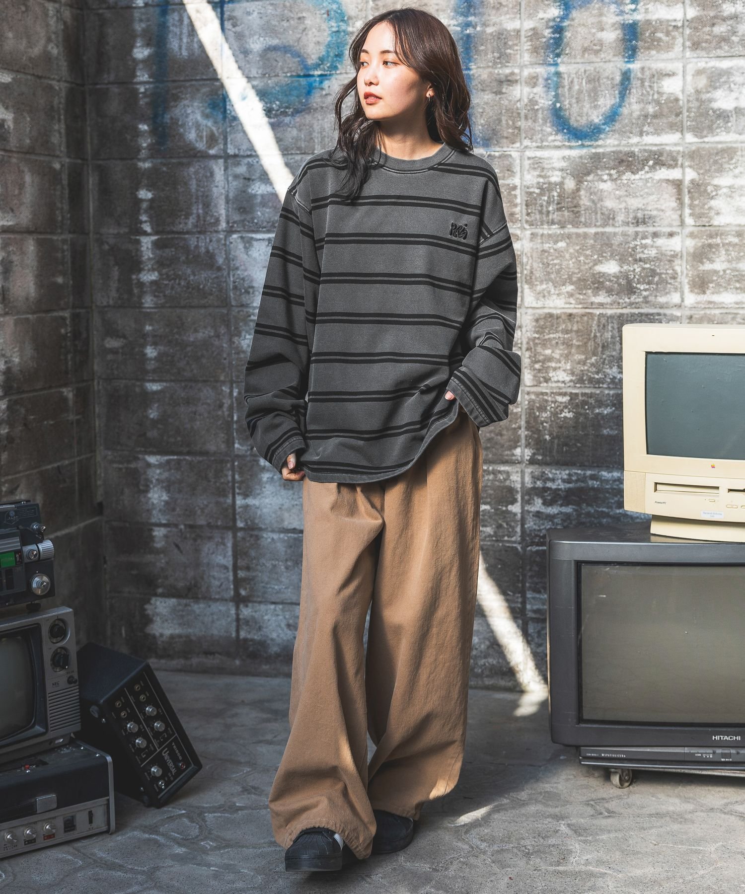PAGEBOYLIM 【PBLIM】ピグメントボーダーロンT ページボーイ トップス カットソー・Tシャツ グレー ネイビー