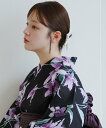 utatane 高級変わり織 浴衣3点セット 黒地にさざめく紫の花 ウタタネ 着物・浴衣・和装小物 浴衣【送料無料】