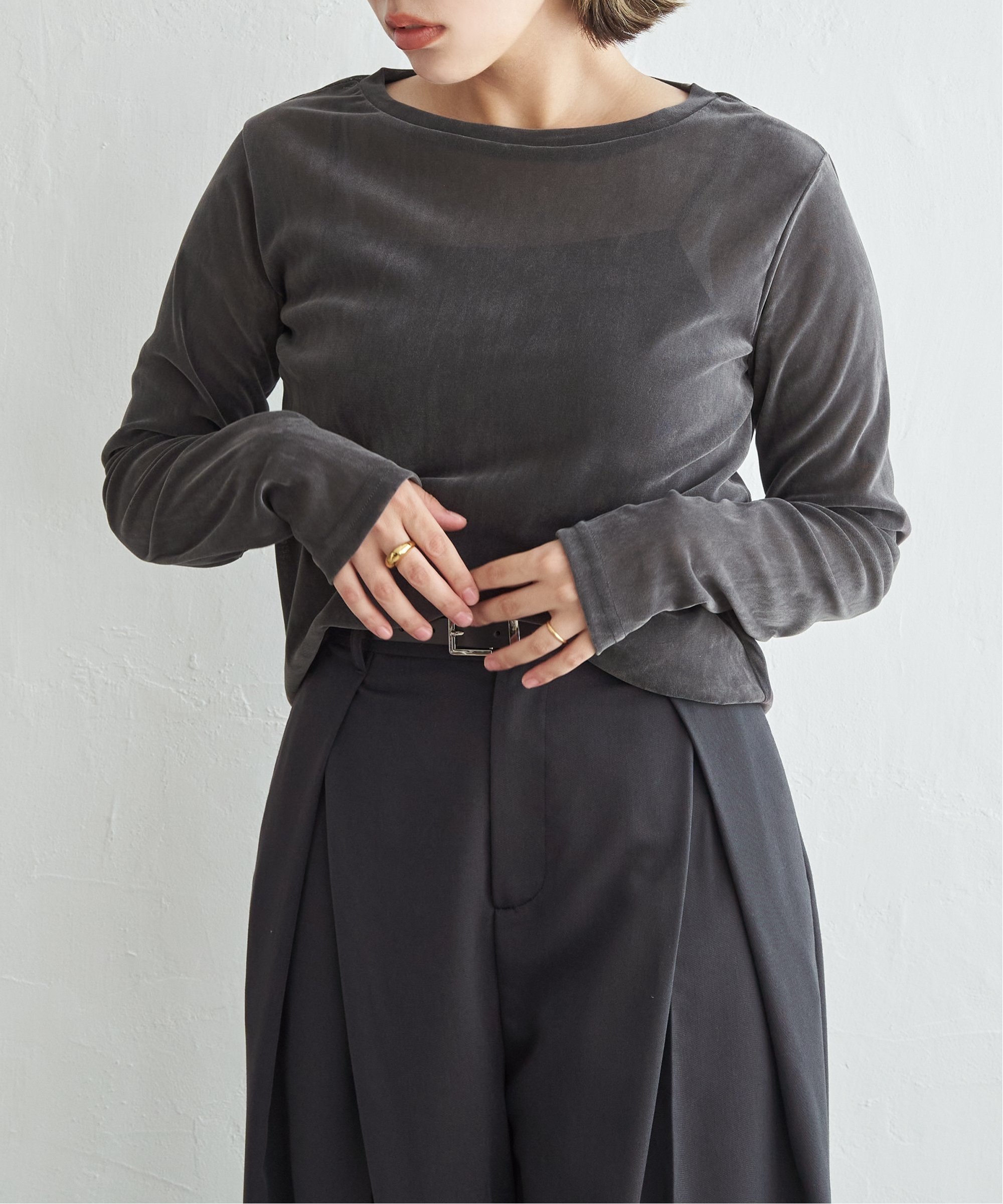 【SALE／31%OFF】notch. シアーベロアロンT ノッチ トップス カットソー・Tシャツ ブラック グレーのサムネイル