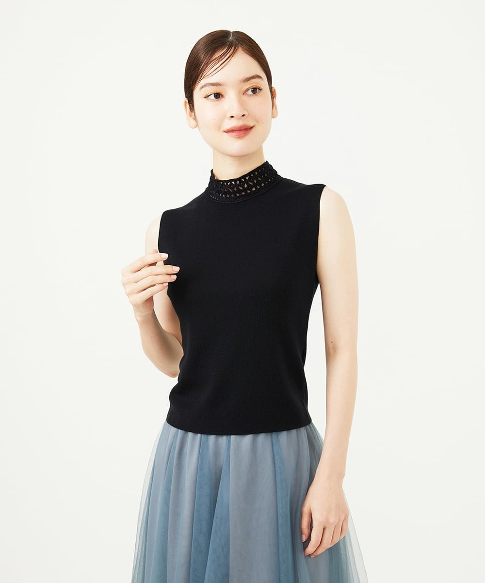 【SALE／50%OFF】Sybilla レースハイネックプルオーバー シビラ トップス ニット ブラック【送料無料】