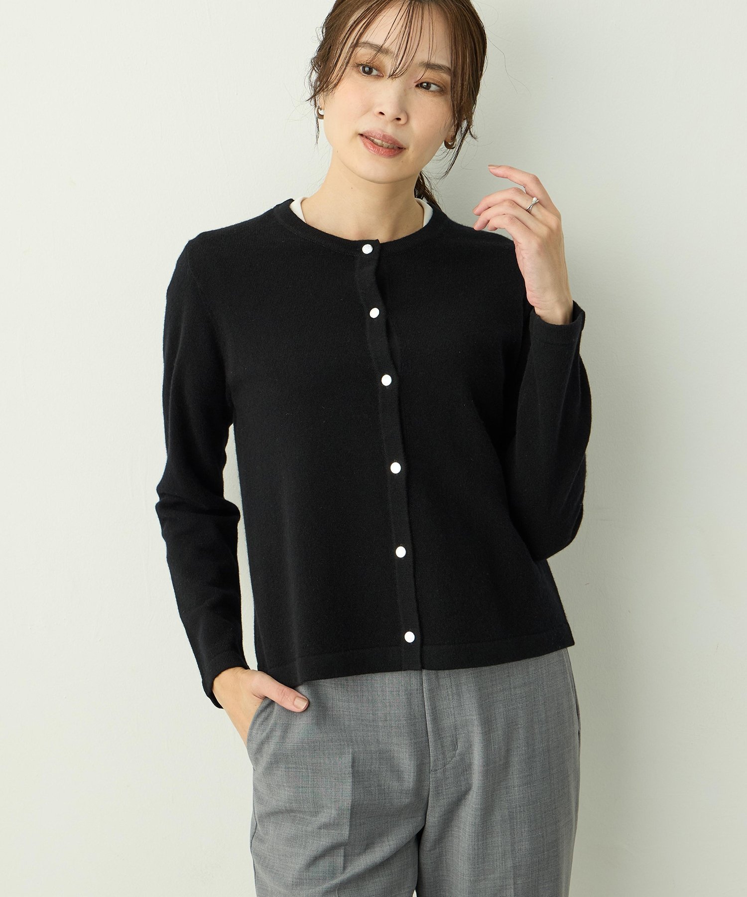 A/C DESIGN BY ALPHA CUBIC クルーネックウールニットカーディガン【ファーストライン】 エーシーデザインバイアルファキュービック トップス カーディガン ブラック【送料無料】