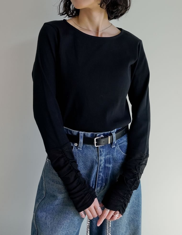 Re:EDIT シアー切り替えロングスリーブトップス リエディ トップス カットソー・Tシャツ ブラック ホワイト stylife-15483883 Rakuten Fashion サンプル画像3