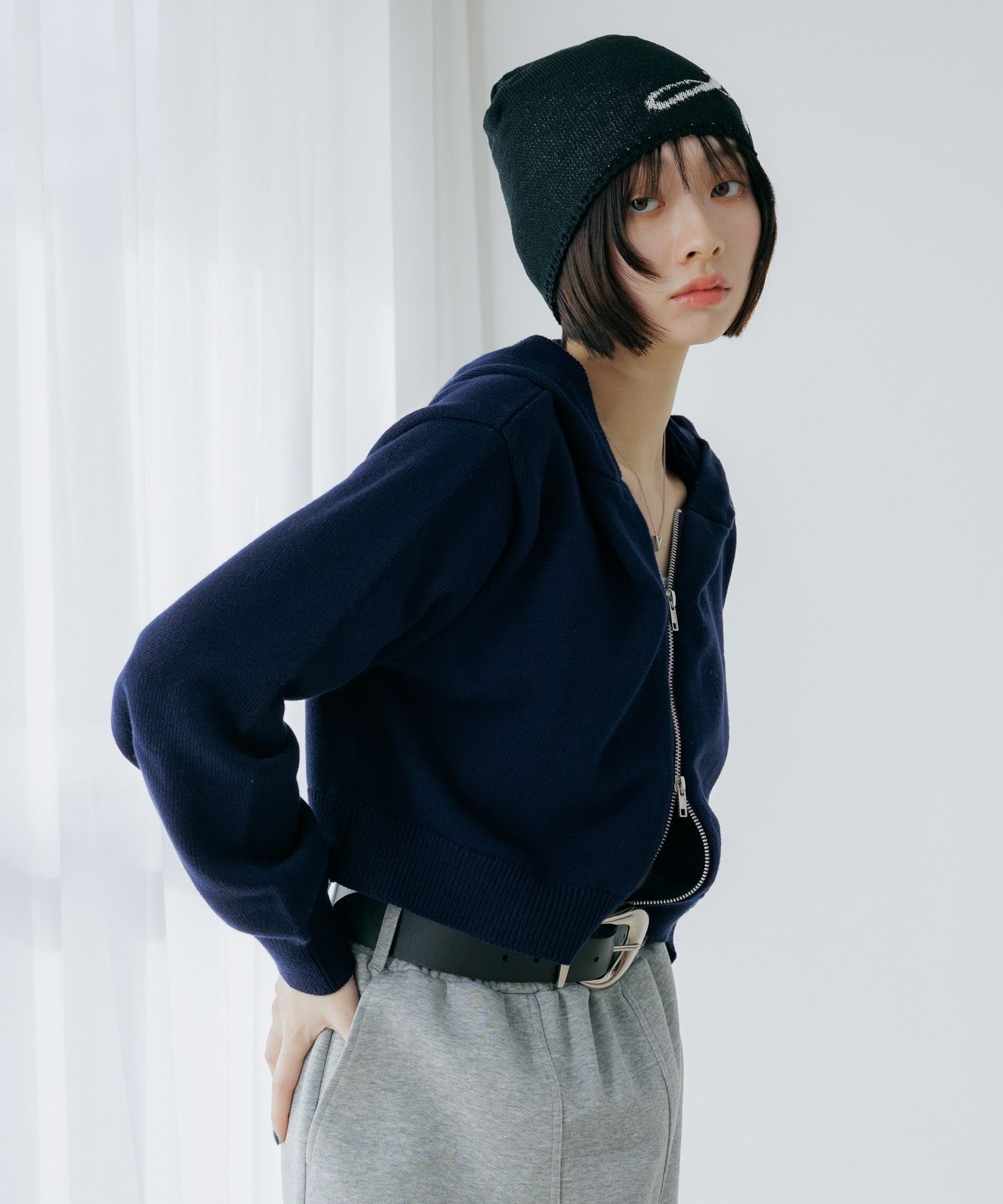 PAGEBOY ヴィンテージニットZIPパーカー2 ページボーイ トップス ニット グレー ネイビー