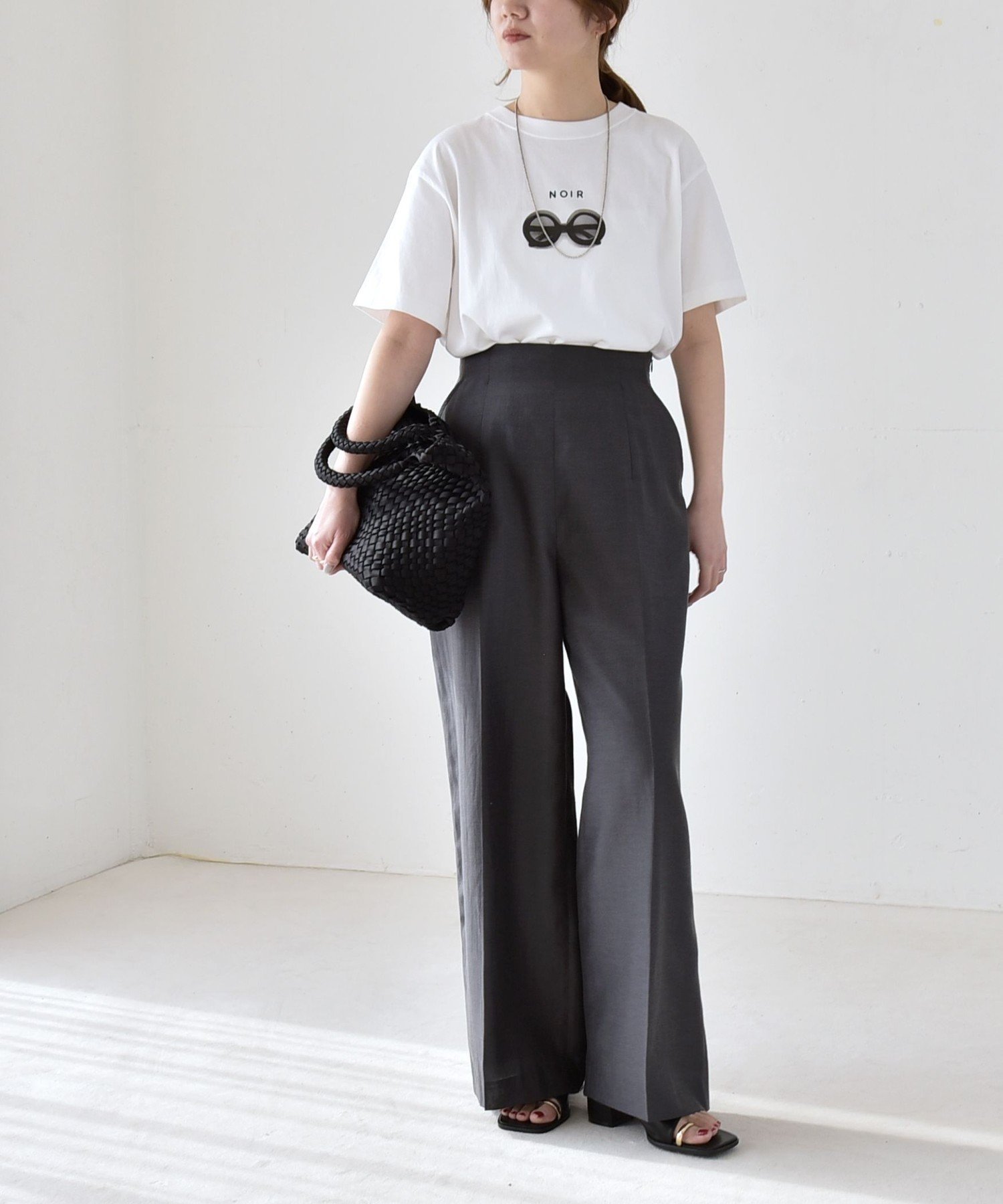 quaranciel 《予約》quaranciel:＜洗濯機可能＞リネン ミックス ハイウエスト ワイド パンツ シップス パンツ その他のパンツ グレー ブラウン【送料無料】