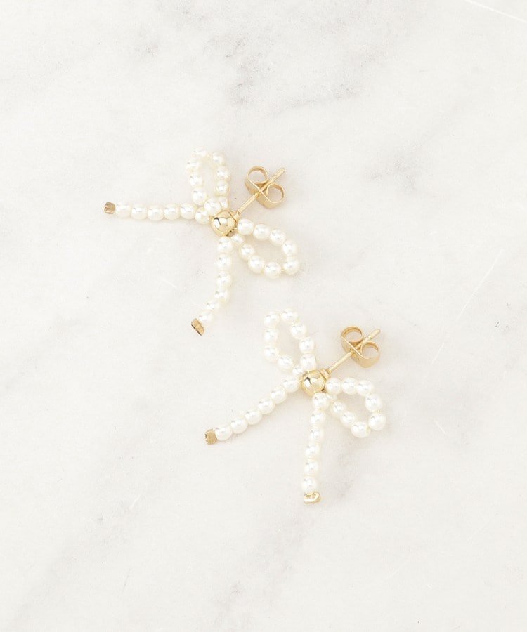 Couture Brooch パール調リボンデザインピアス クチュールブローチ アクセサリー・腕時計 ピアス ゴールド