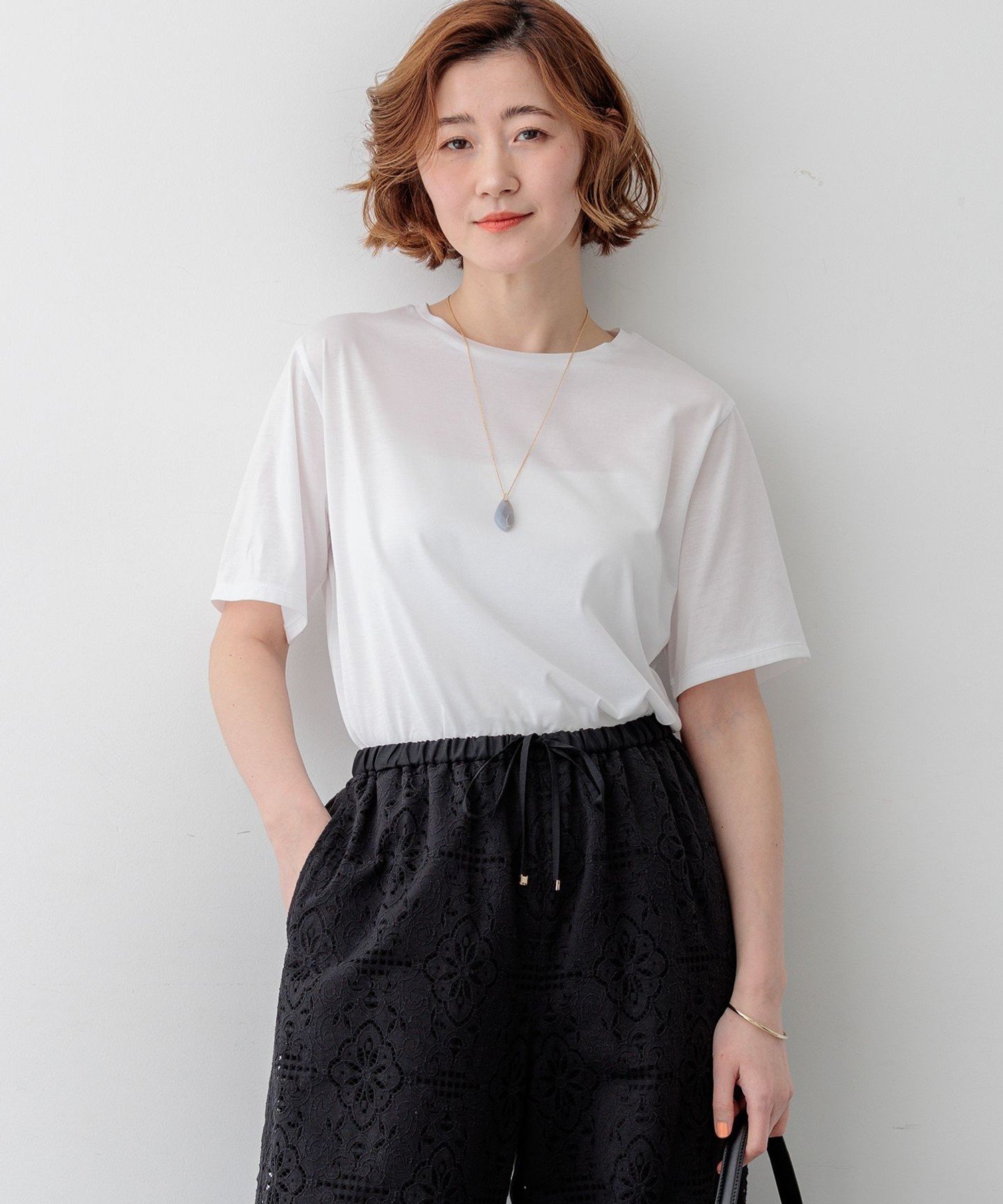 23区 S 【見上愛さん着用/CanCam掲載】シアーコンフォート クルーネック Tシャツ ニジュウサンク トップス カットソー・Tシャツ ブラウン ブラック ホワイト