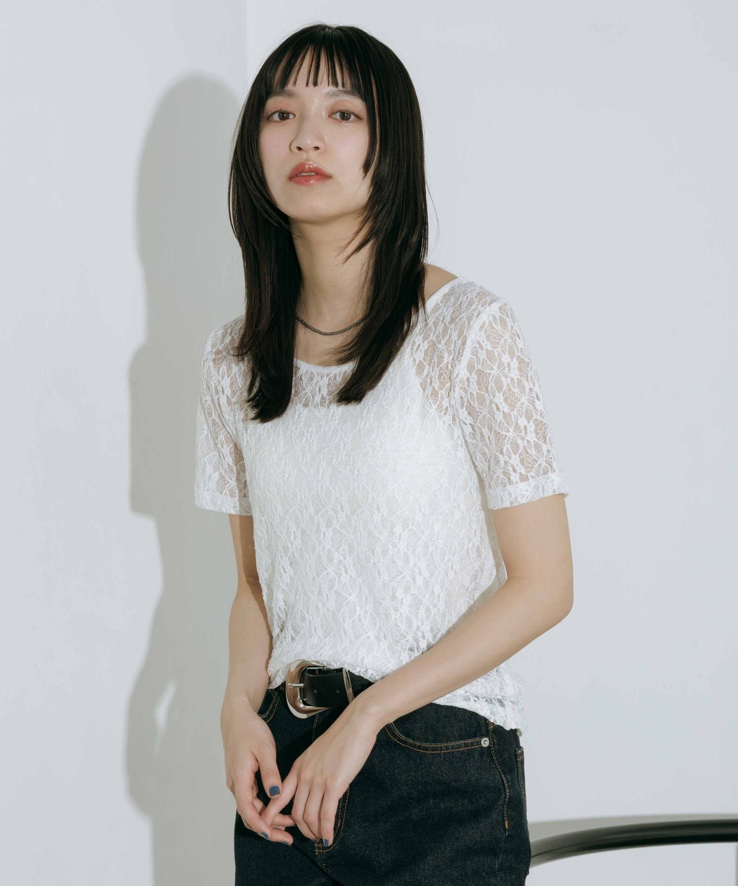 PAGEBOY バックシアーレースショートスリーブ ページボーイ トップス シャツ・ブラウス ブラック ホワイト