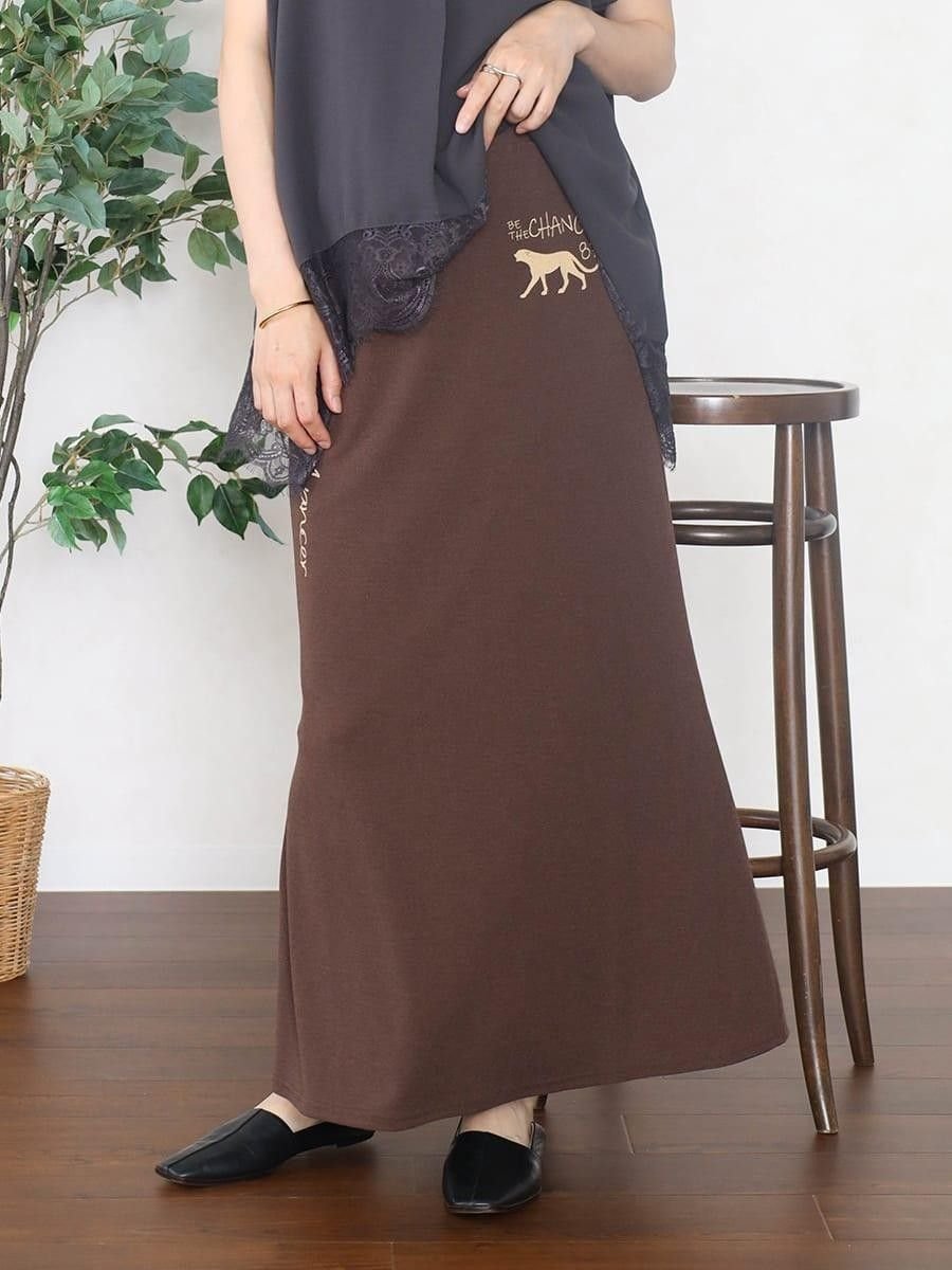 【SALE／49%OFF】Vin アニマルロゴプリントカットソースカート ヴァン スカート ロング・マキシスカート ブラック グレー ブラウン【送料無料】