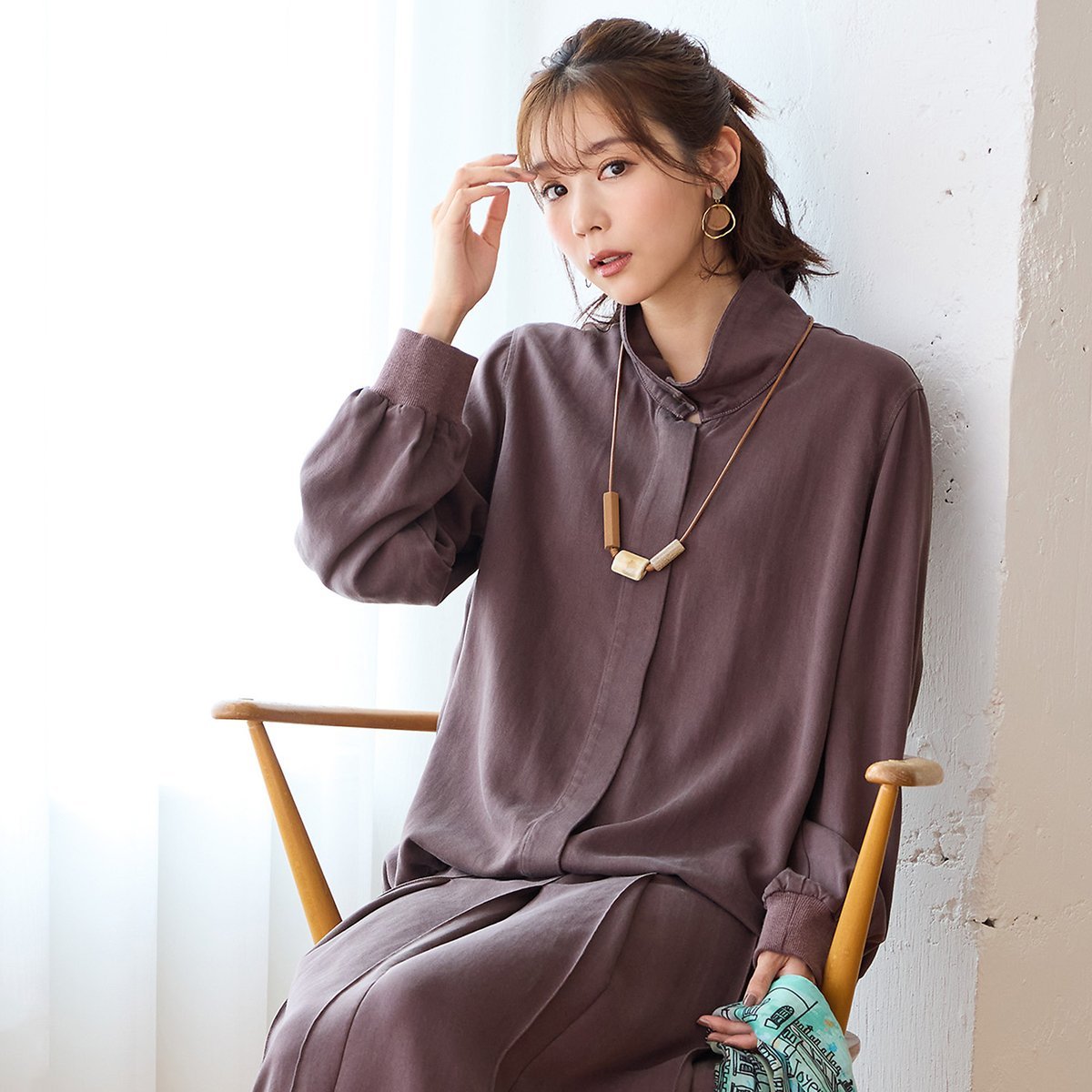 PISANO 【手洗いOK・セットアップ対応】製品洗い加工・デニム風ブルゾン ピサーノ ジャケット・アウター ブルゾン・ジャンパー ブルー ブラウン