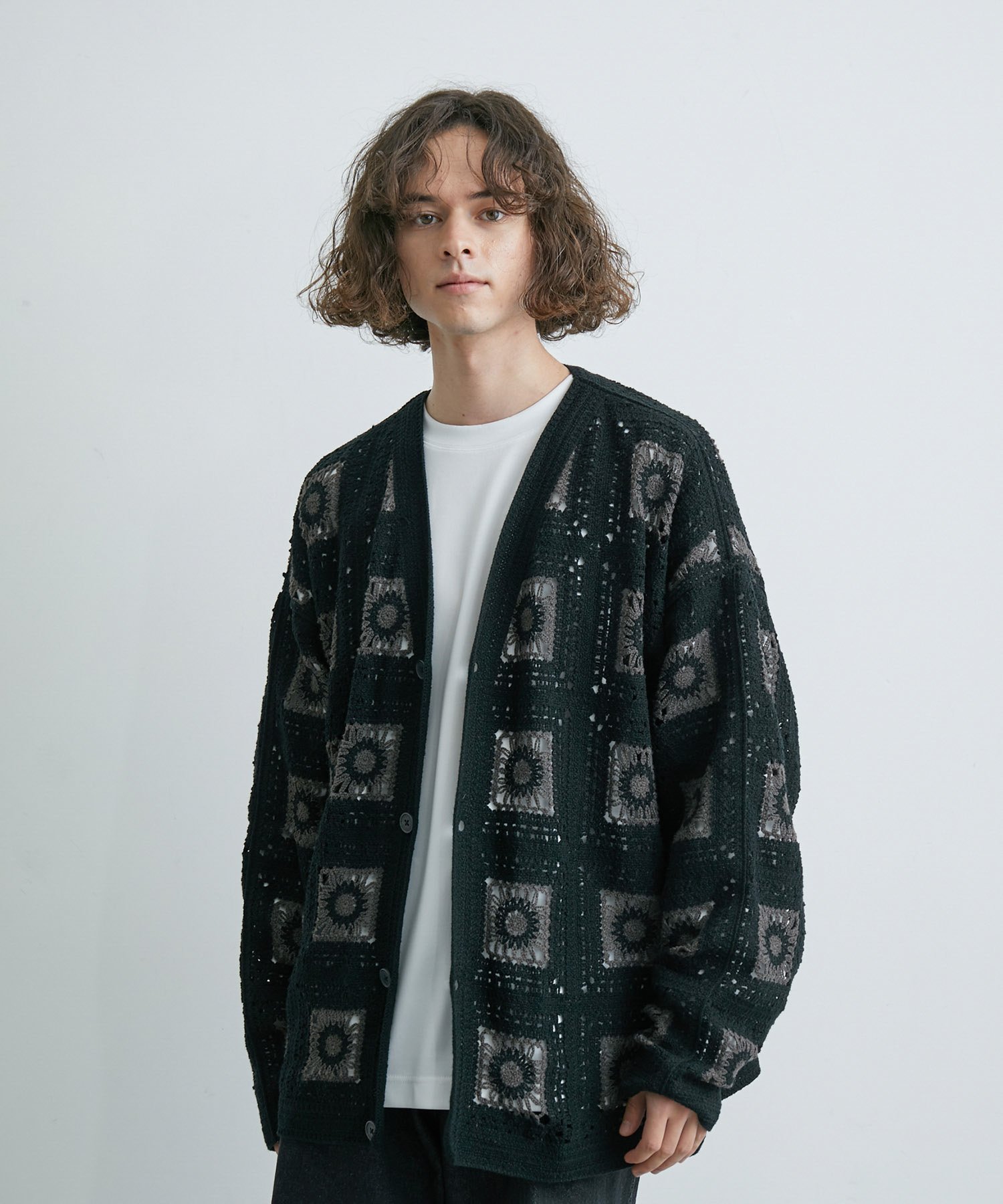 【SALE／50%OFF】JUNRed 【 UNISEX 】クロシェルーズカーディガン ジュンレッド トップス カーディガン ブラック ホワイト ベージュ グリーン【送料無料】