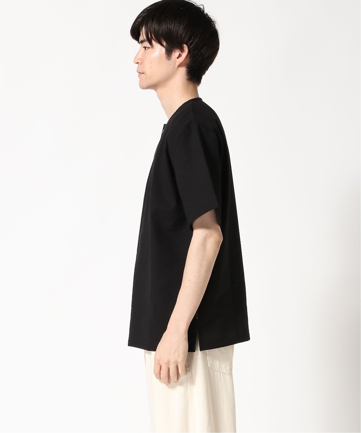 (M)COMME CA MEN/コムサメン しじら織り半袖ヘンリーネック ボディライフ トップス カットソー・Tシャツ ネイビー ブラック