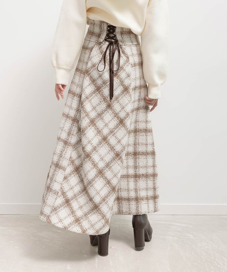 RANDA ロービングチェックフレアスカート ランダ スカート ロング・マキシスカート ベージュ ブラック【送料無料】のサムネイル