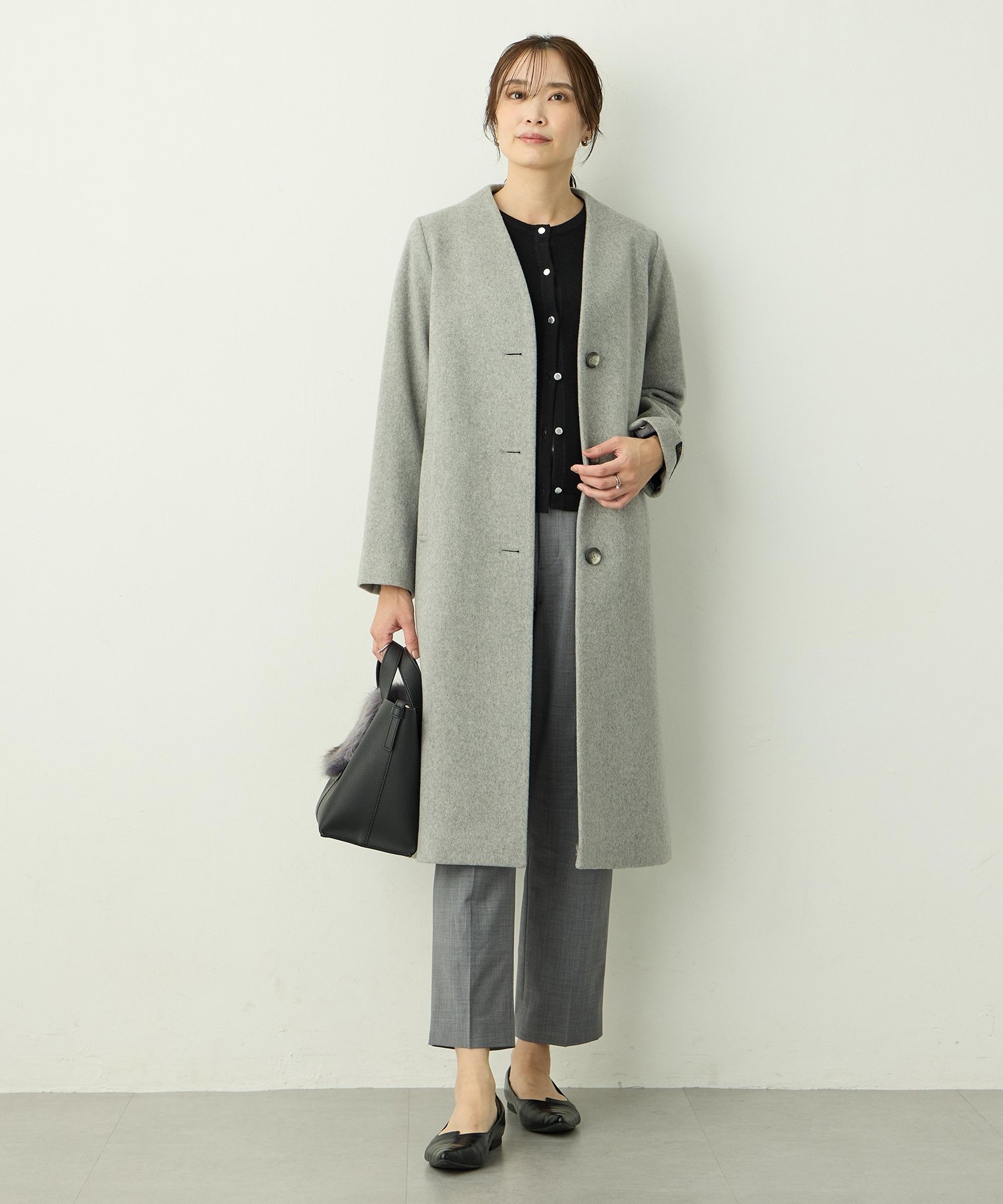 A/C DESIGN BY ALPHA CUBIC 【尾州ウール】Vカラーウールロングコート【ファーストライン】 エーシーデザインバイアルファキュービック ジャケット・アウター その他のジャケット・アウター ブラック【送料無料】