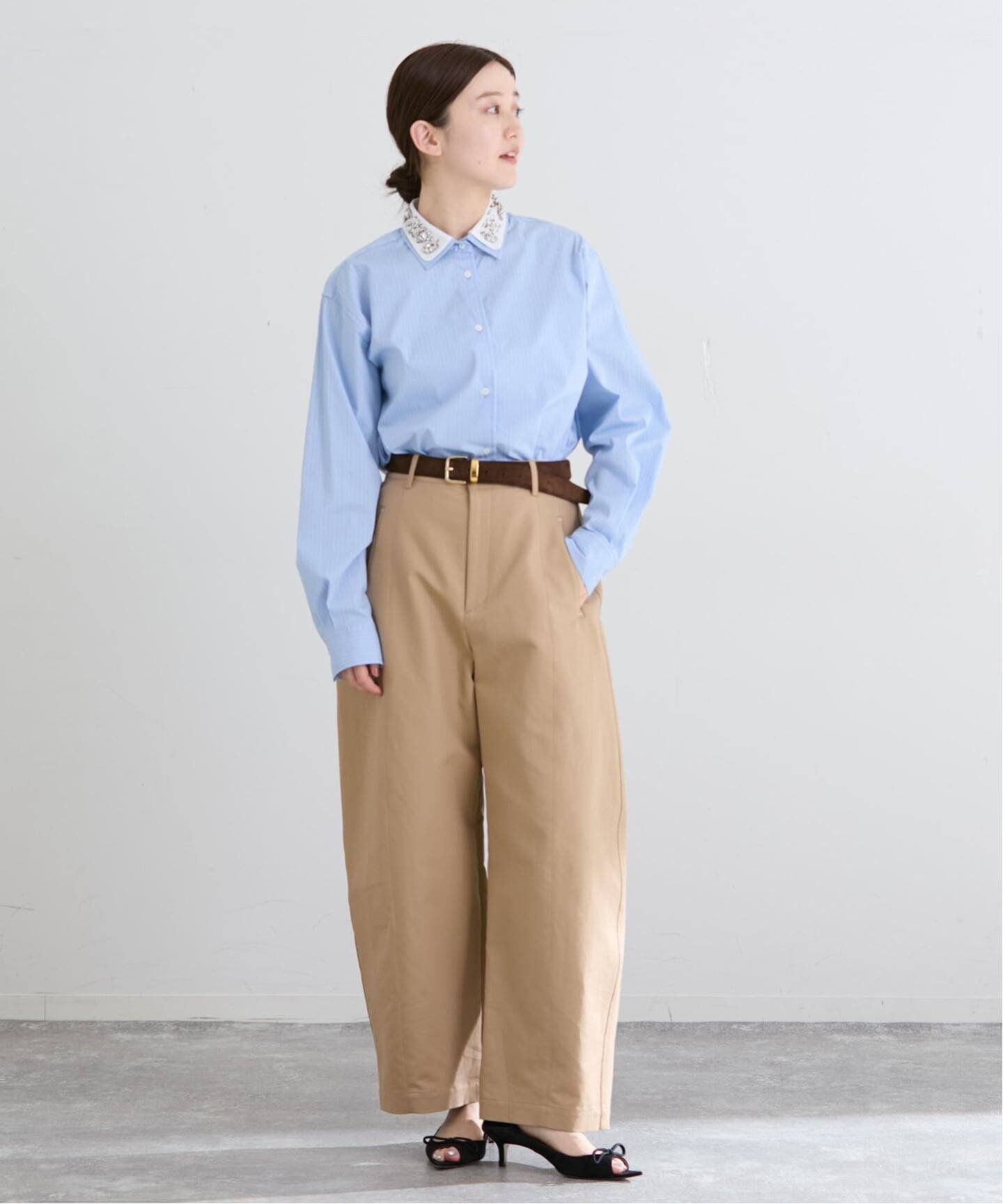 IENA 2wayビジュークレリックシャツ イエナ トップス シャツ・ブラウス ブルー