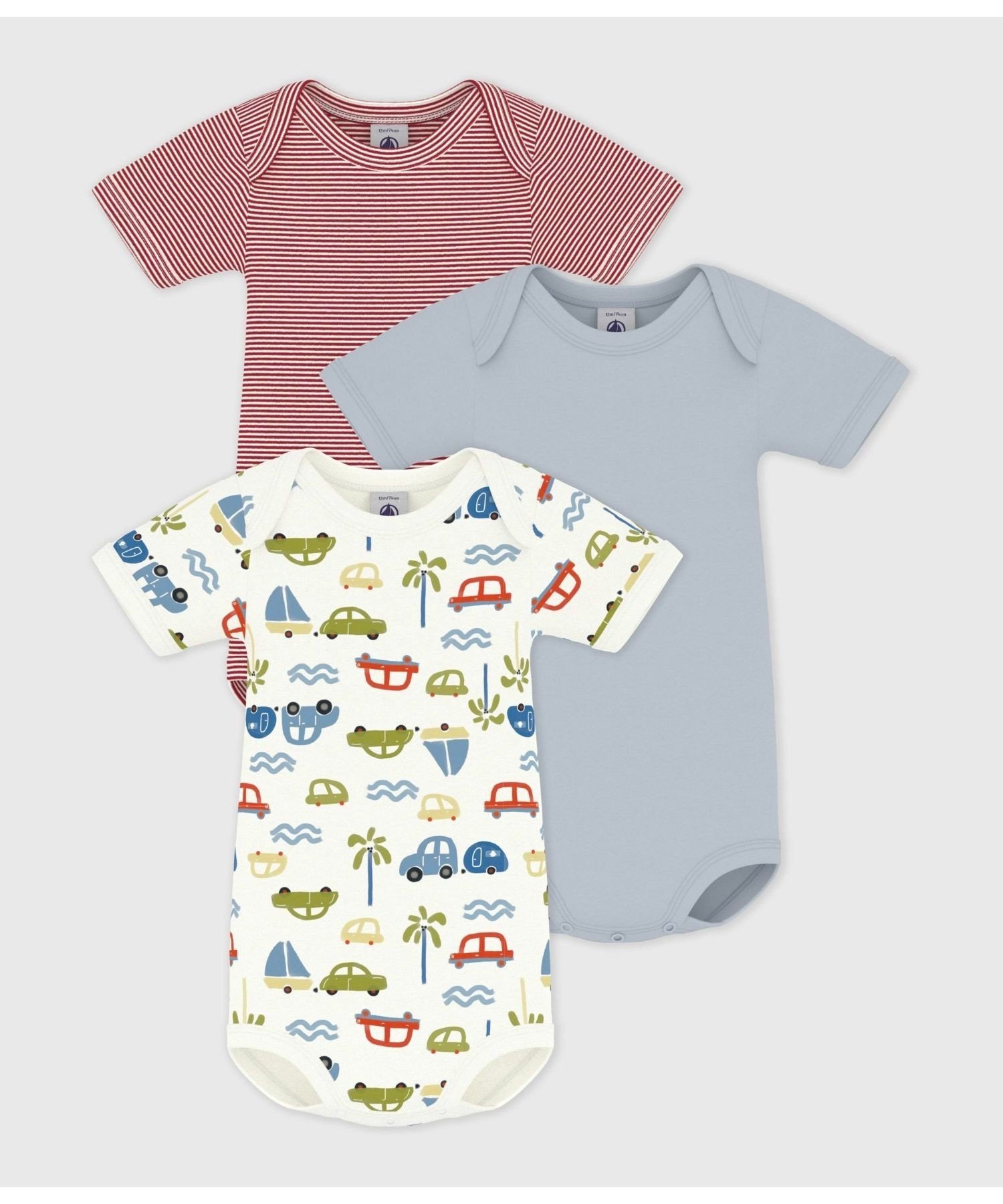 PETIT BATEAU プリント半袖ボディ3枚組 プチバトー マタニティウェア・ベビー用品 ロンパース・カバーオール【送料無料】（楽天・Rakuten Fashion）
