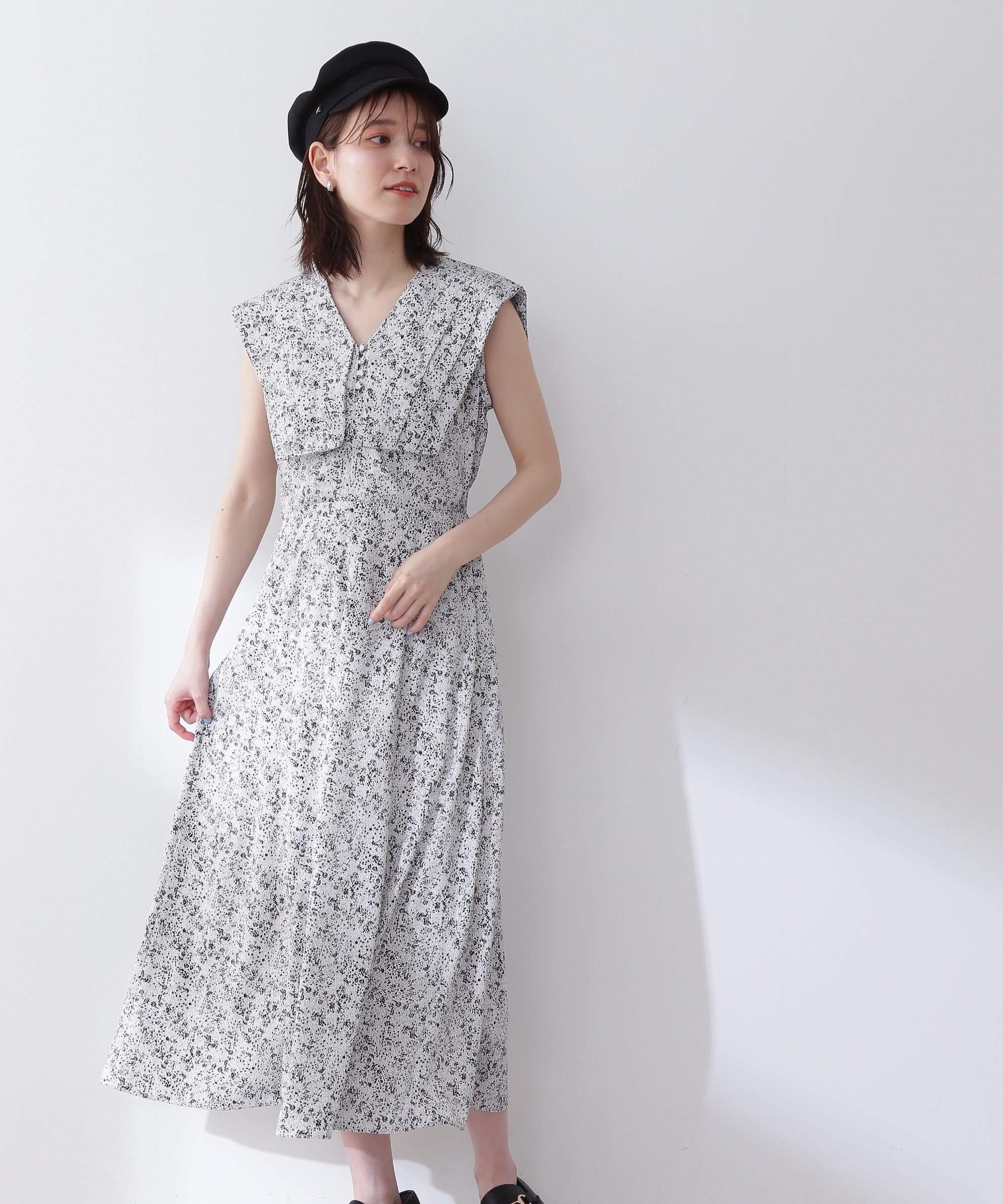 【SALE／40%OFF】N. Natural Beauty Basic スクエアビッグカラーノースリーブワンピース《S Size Line》 エヌ ナチュラルビューティーベーシック* ワンピース・ドレス ワンピース ネイビー イエロー ホワイト【送料無料】