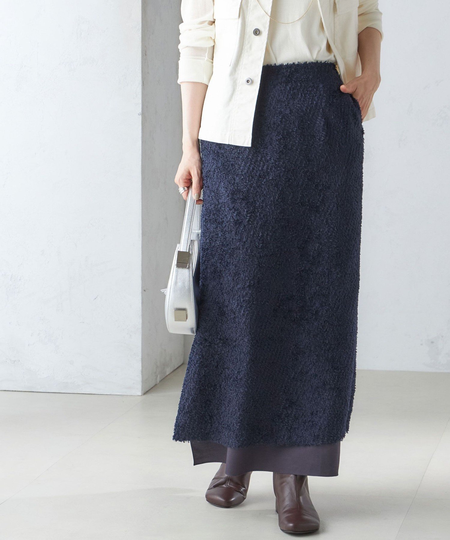 【SALE／40%OFF】SHIPS WOMEN ＜手洗い可能＞ジャカード ヘム フレア レイヤード スカート シップス スカート ロング・マキシスカート ネイビー ブラウン【送料無料】