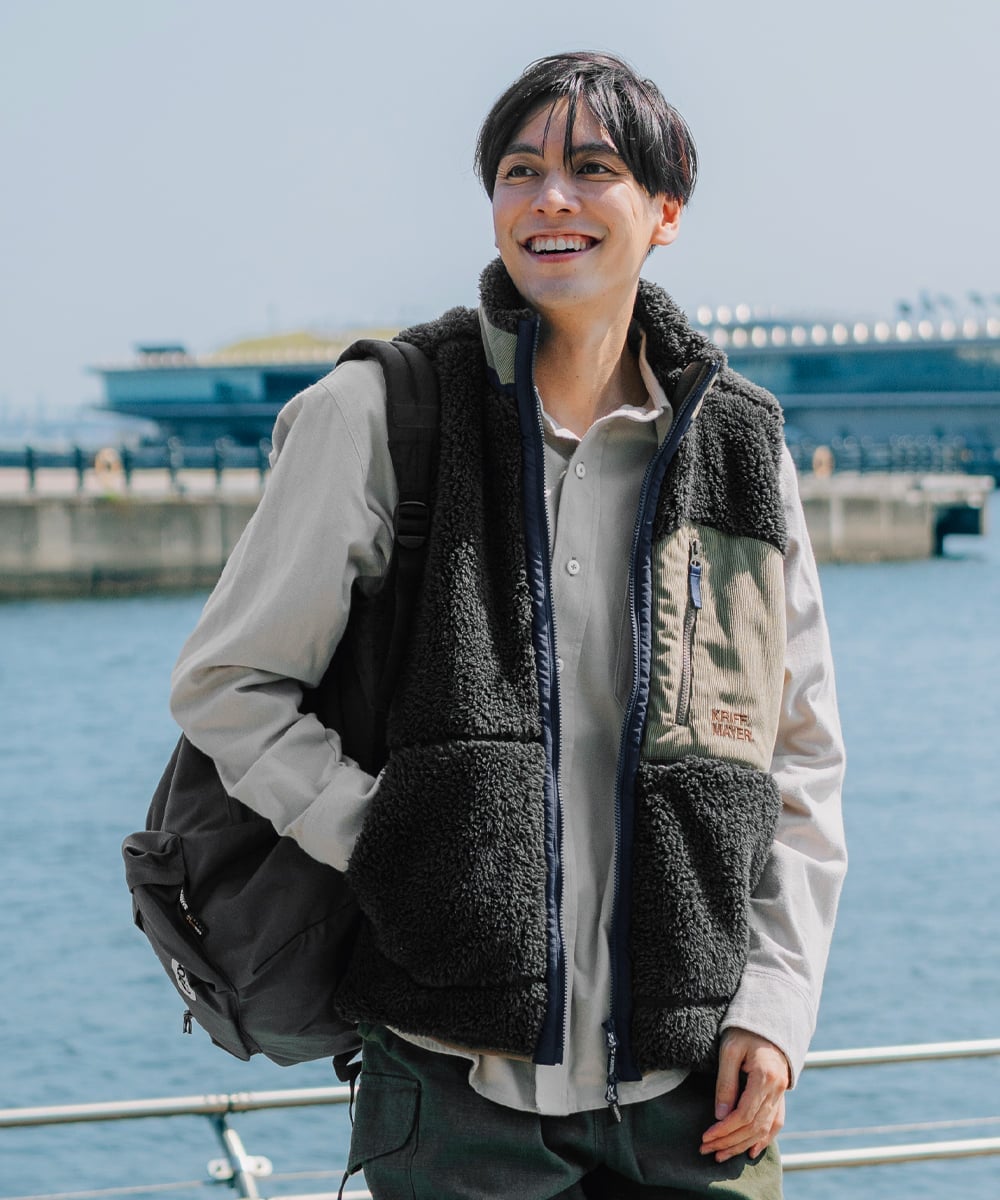 KRIFF MAYER (M)シャギーボアベスト クリフメイヤー トップス ベスト・ジレ ホワイト ブラック ネイビ..