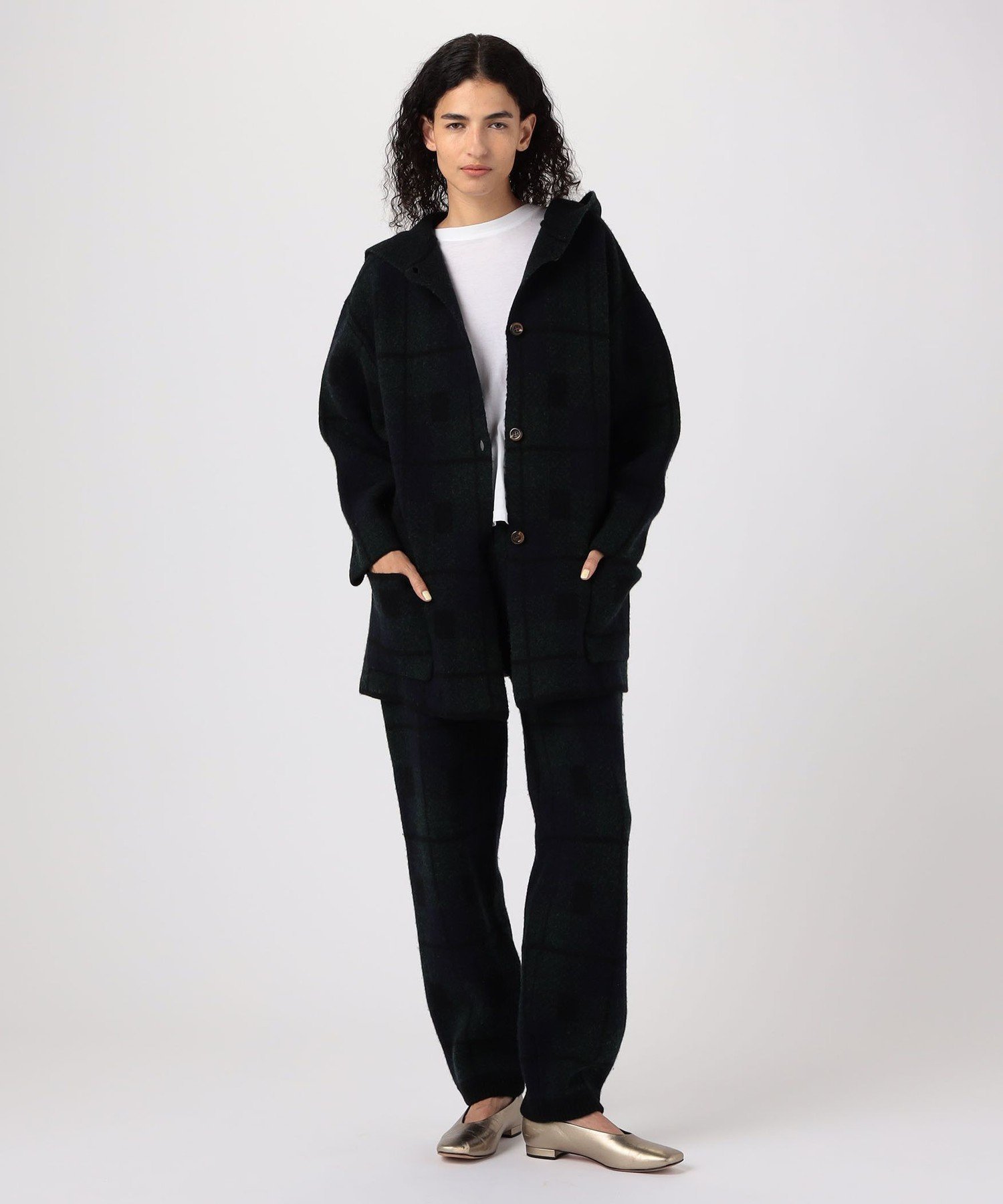 TOMORROWLAND GOODS 【別注】V::room タータンチェック フーデッドコート トゥモローランド ジャケット・アウター その他のジャケット・アウター ネイビー