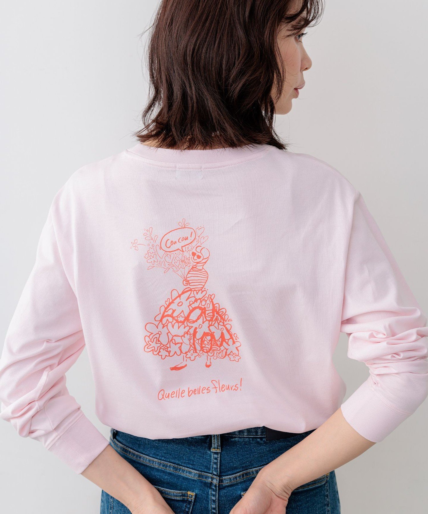 組曲 L 【Flower Collection】プリントロングTシャツ クミキョク トップス カットソー・Tシャツ ピンク ホワイト
