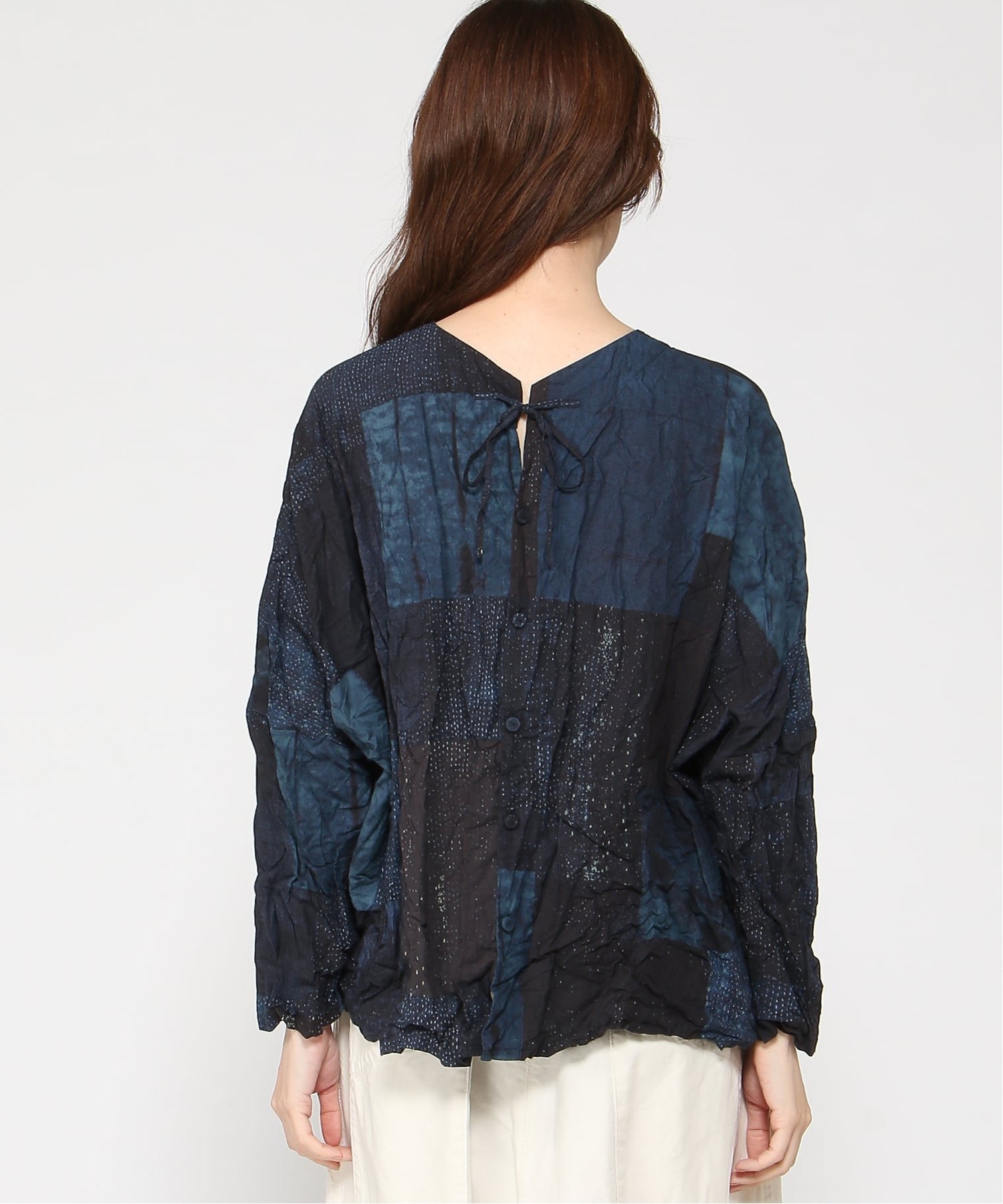 pas de calais Tsugihagi プリント2WAYブラウス パドカレ トップス シャツ・ブラウス ネイビー