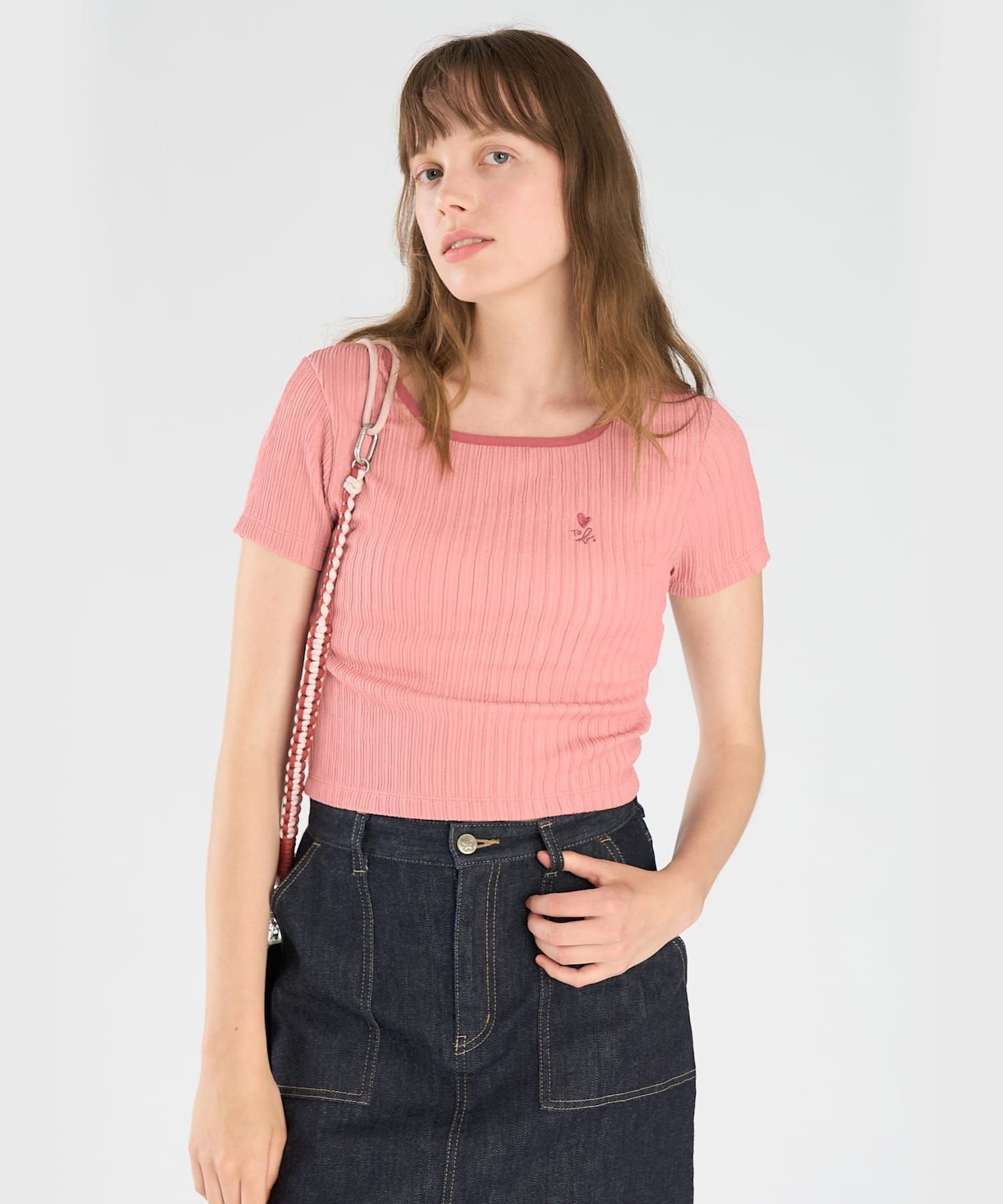 . ハート ロゴ コンパクト Tシャツ アニエスベー トップス カットソー・Tシャツ ピンク