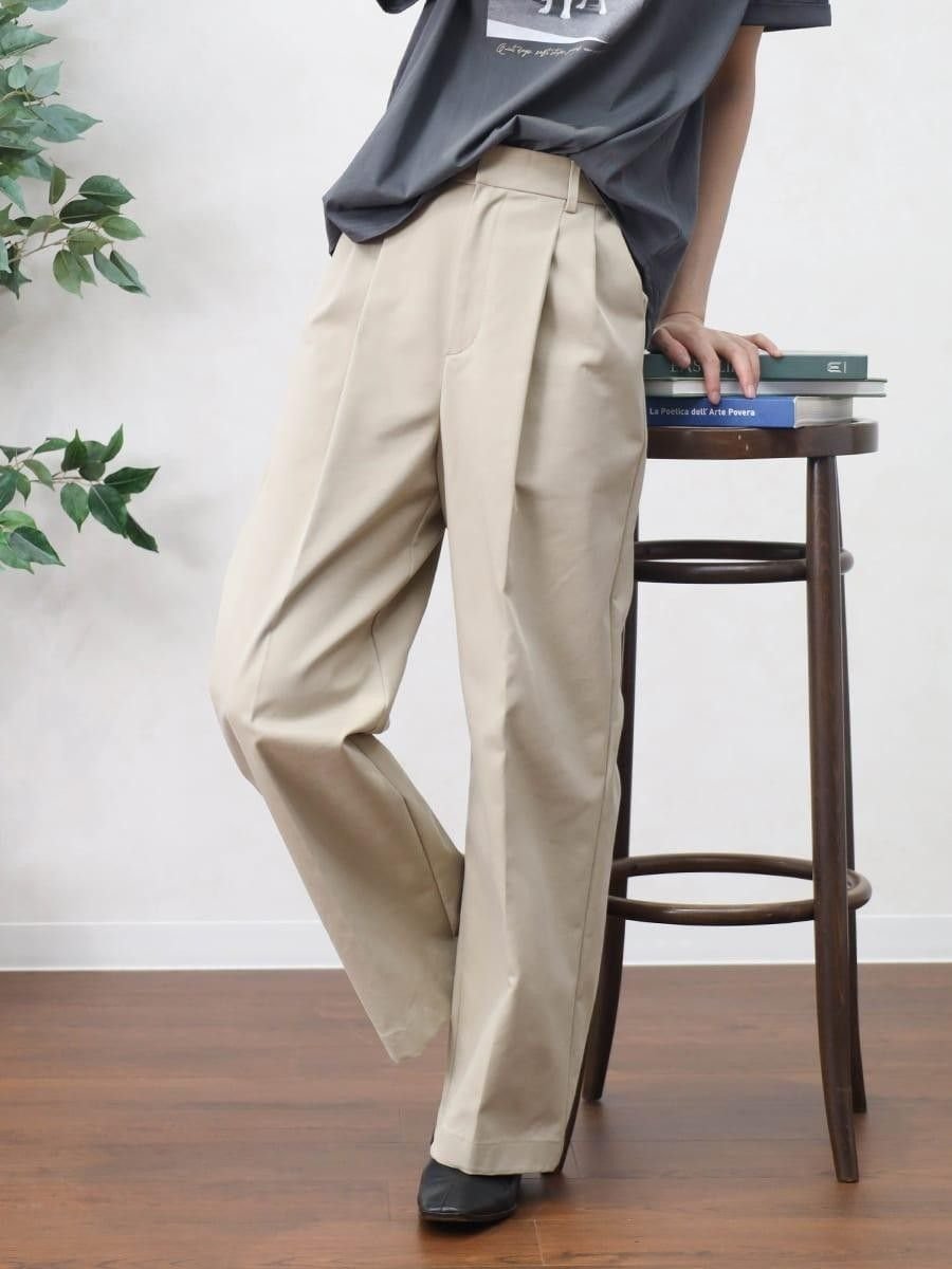Vin センタープレスタックワイドパンツ ヴァン パンツ スラックス・ドレスパンツ ベージュ ネイビー