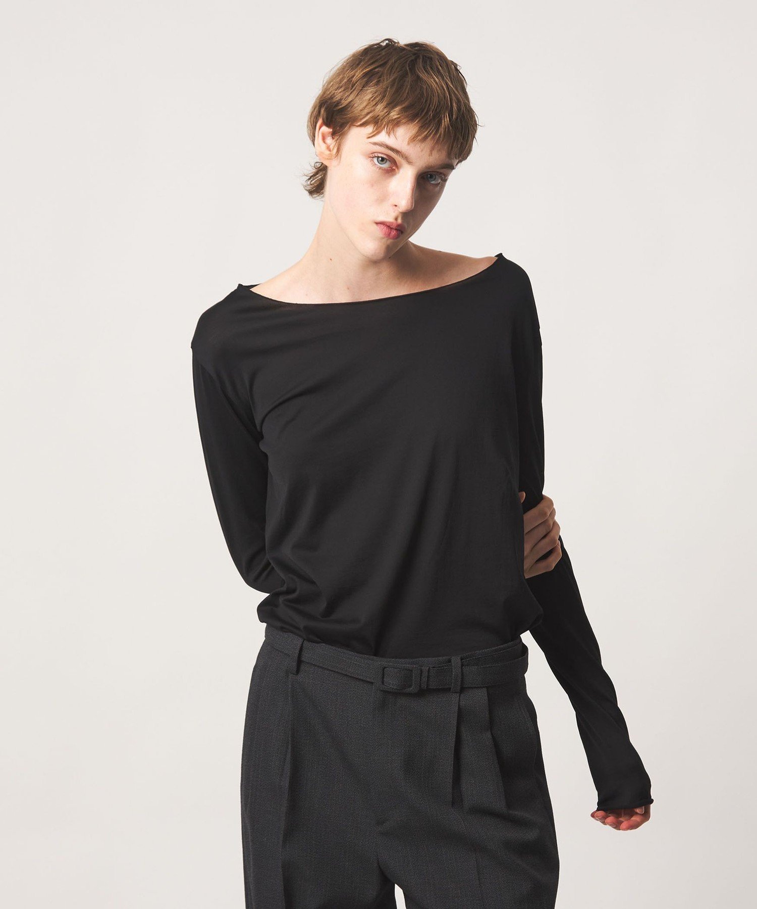 6(ROKU) ＜6(ROKU)＞コットン ネックメロー トップス ビューティー＆ユース ユナイテッドアローズ トップス カットソー・Tシャツ ブラック
