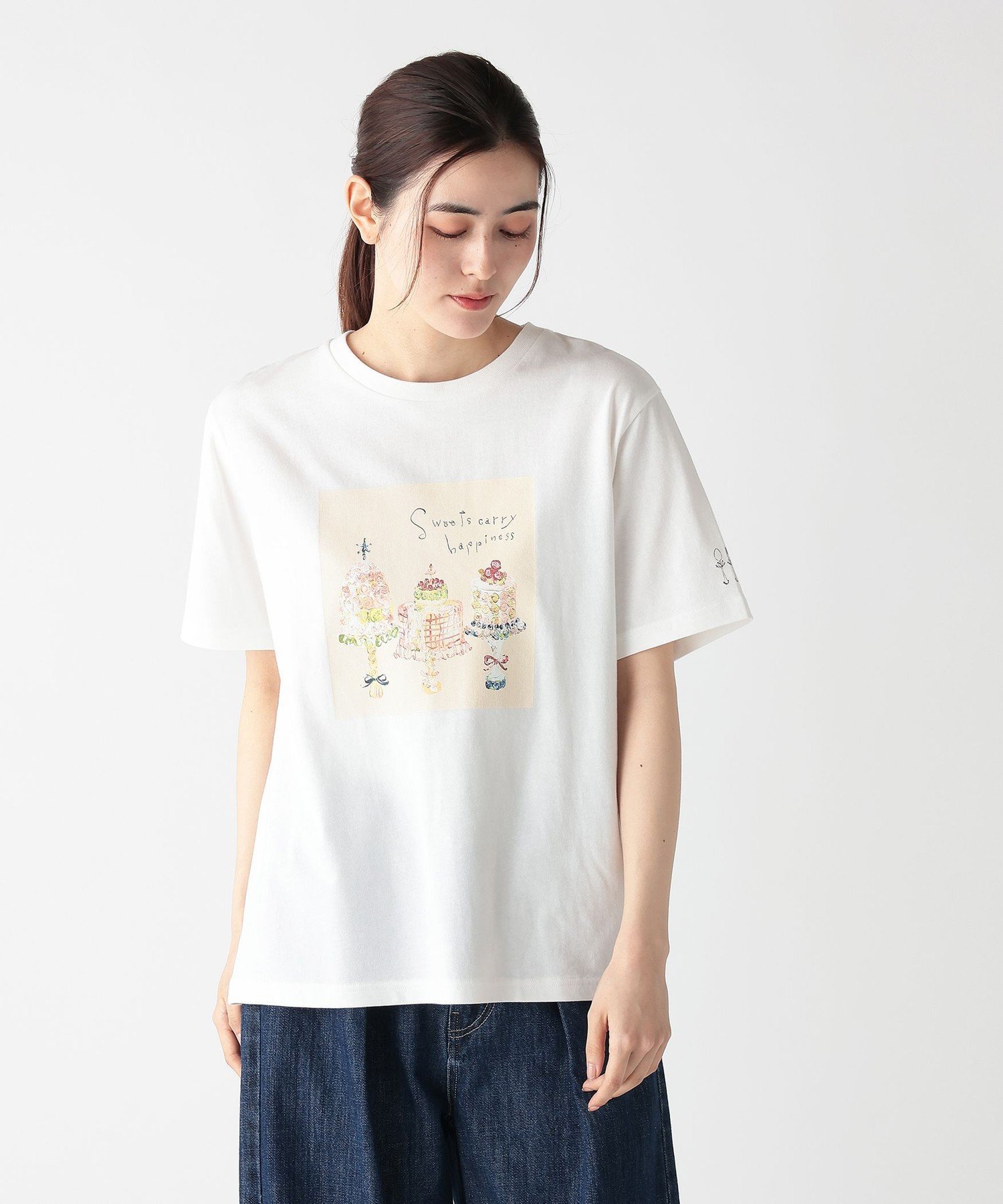 Afternoon Tea LIVING ミドルTシャツ/Sweets/maya Shibasaki アフタヌーンティー リビング トップス カットソー Tシャツ ホワイト【送料無料】