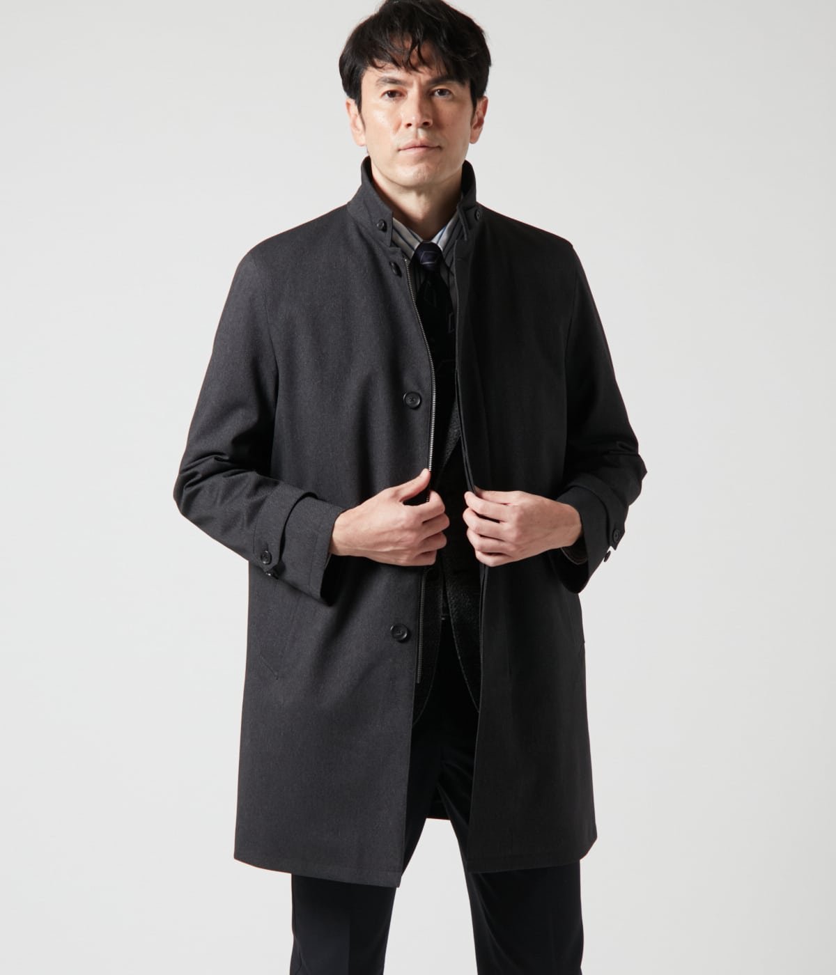 【SALE/5%OFF】NEWYORKER MEN 【撥水・防風】メランジカルゼ ラミネート ビズスタンドカラーコート ニューヨーカー ジャケット・アウター そ...