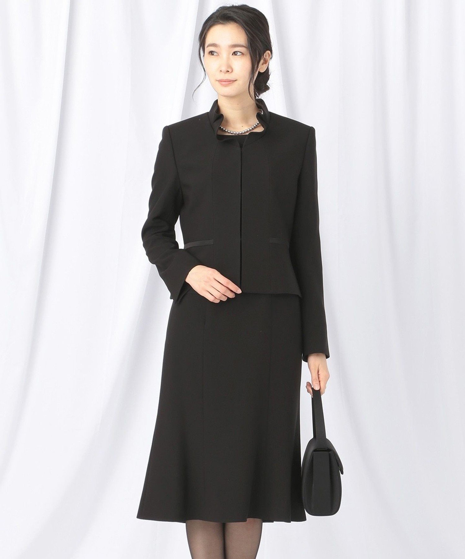 自由区 FORMAL 【襟華やか】エレガント ジャケット+ワンピース ジユウク トップス アンサンブル ブラック【送料無料】