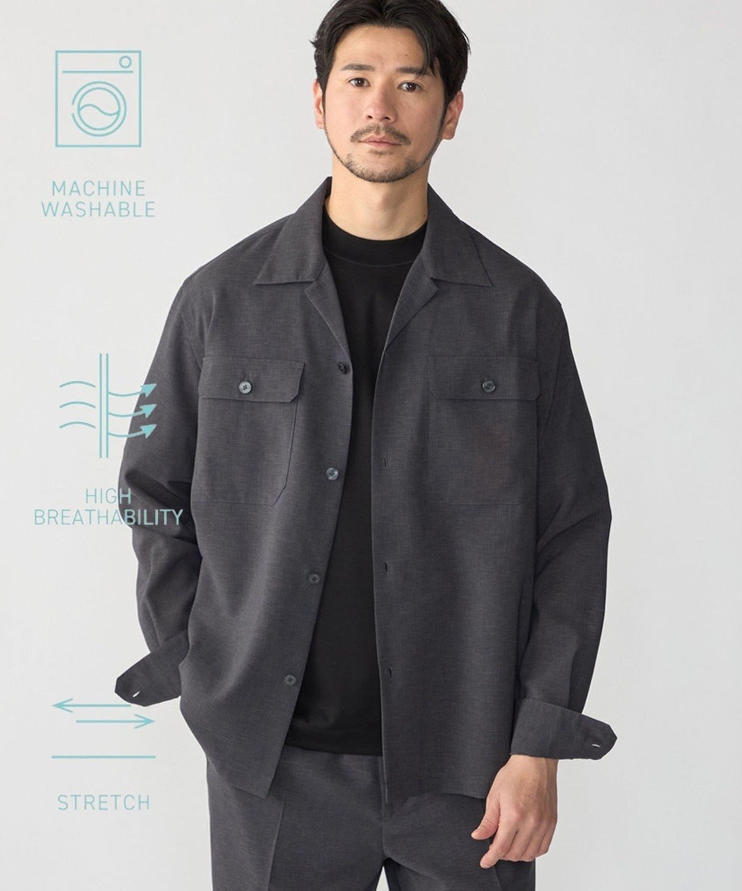 【SALE／40%OFF】SHIPS MEN SHIPS:＜撥水/防しわ/洗濯機可能＞DOT AIR(R)オープンカラーシャツ(セットアップ対応) シップス トップス シャツ・ブラウス ブラック ネイビー【送料無料】