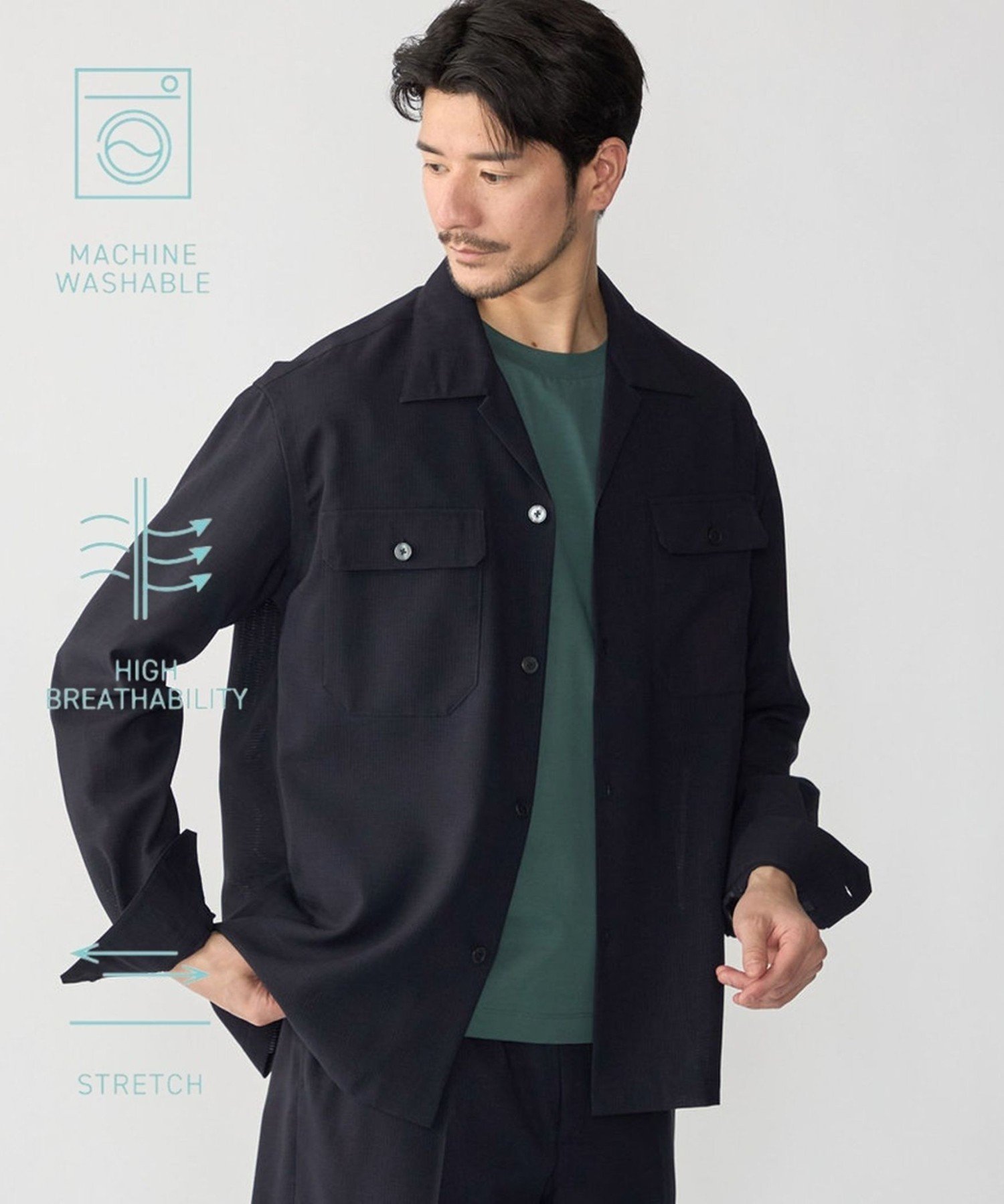 MEN SHIPS:＜撥水/防しわ/洗濯機可能＞DOT AIR(R)オープンカラーシャツ(セットアップ対応) シップス トップス シャツ・ブラウス ブラック ネイビー