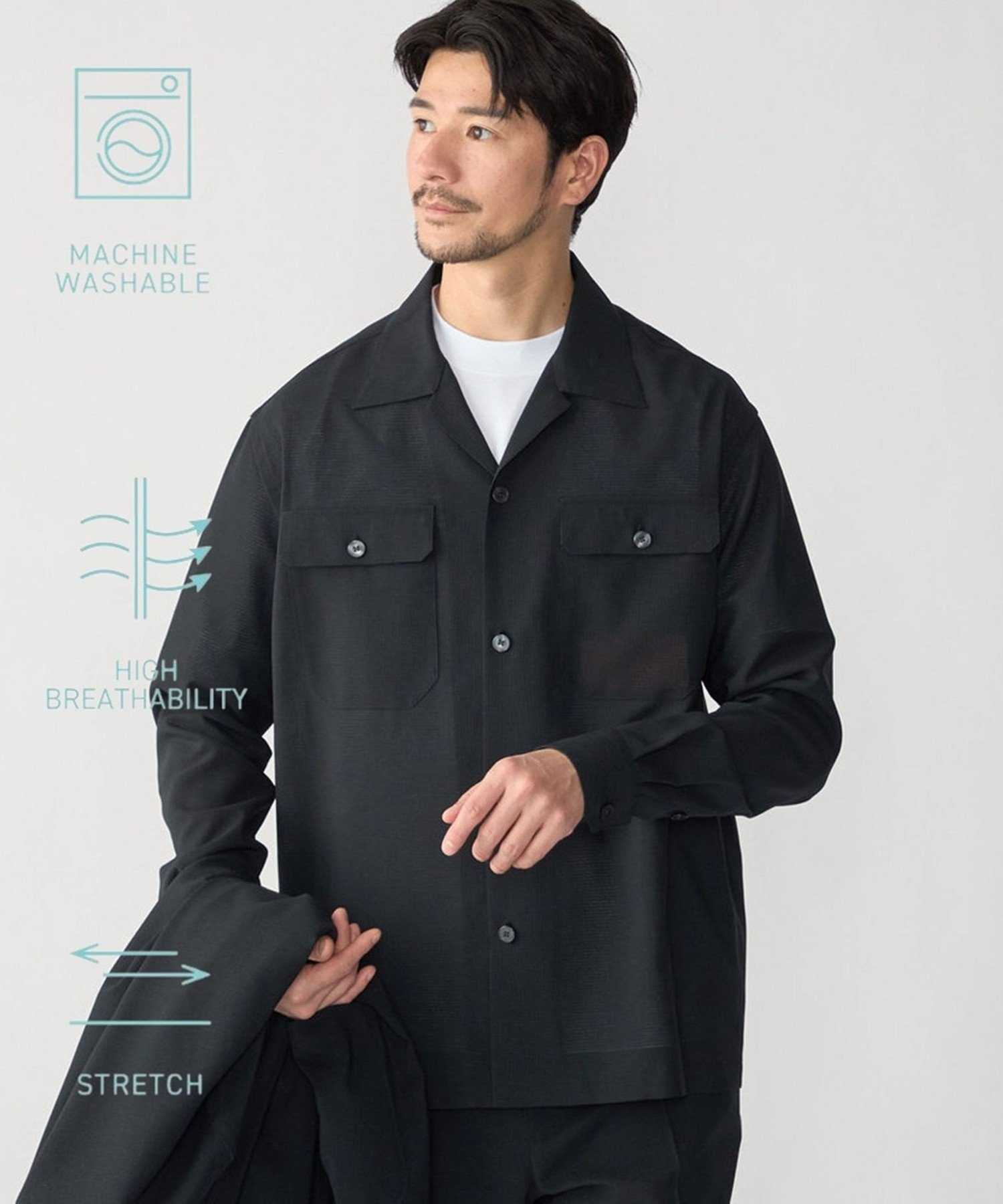 MEN SHIPS:＜撥水/防しわ/洗濯機可能＞DOT AIR(R)オープンカラーシャツ(セットアップ対応) シップス トップス シャツ・ブラウス ブラック ネイビー