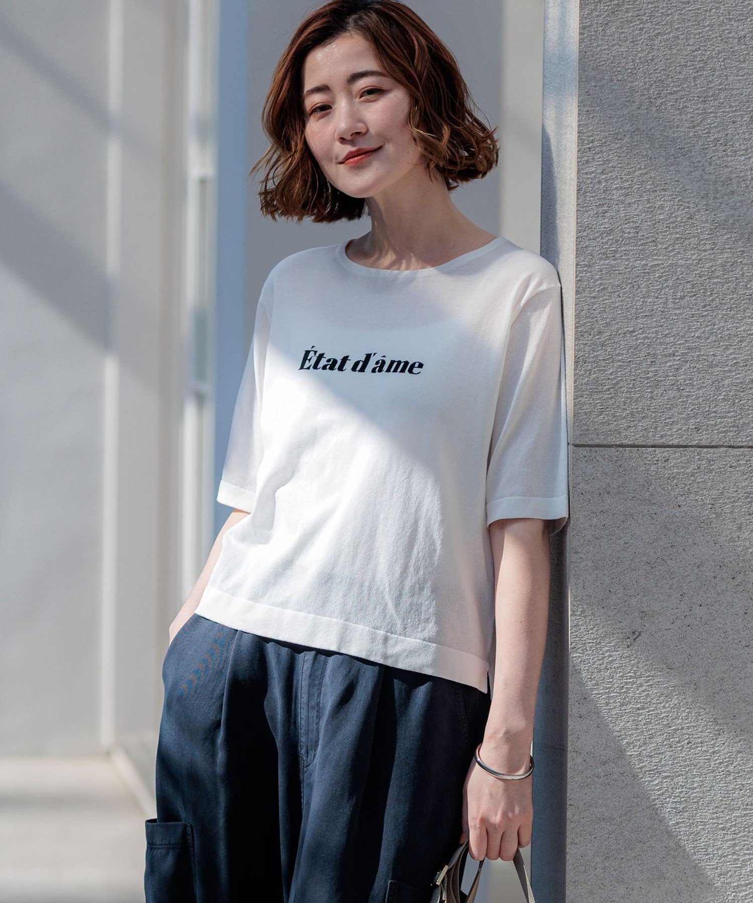 【SALE／30%OFF】23区 S インターシャロゴ レターニット ニジュウサンク トップス ニット ネイビー ブラウン ホワイト【送料無料】