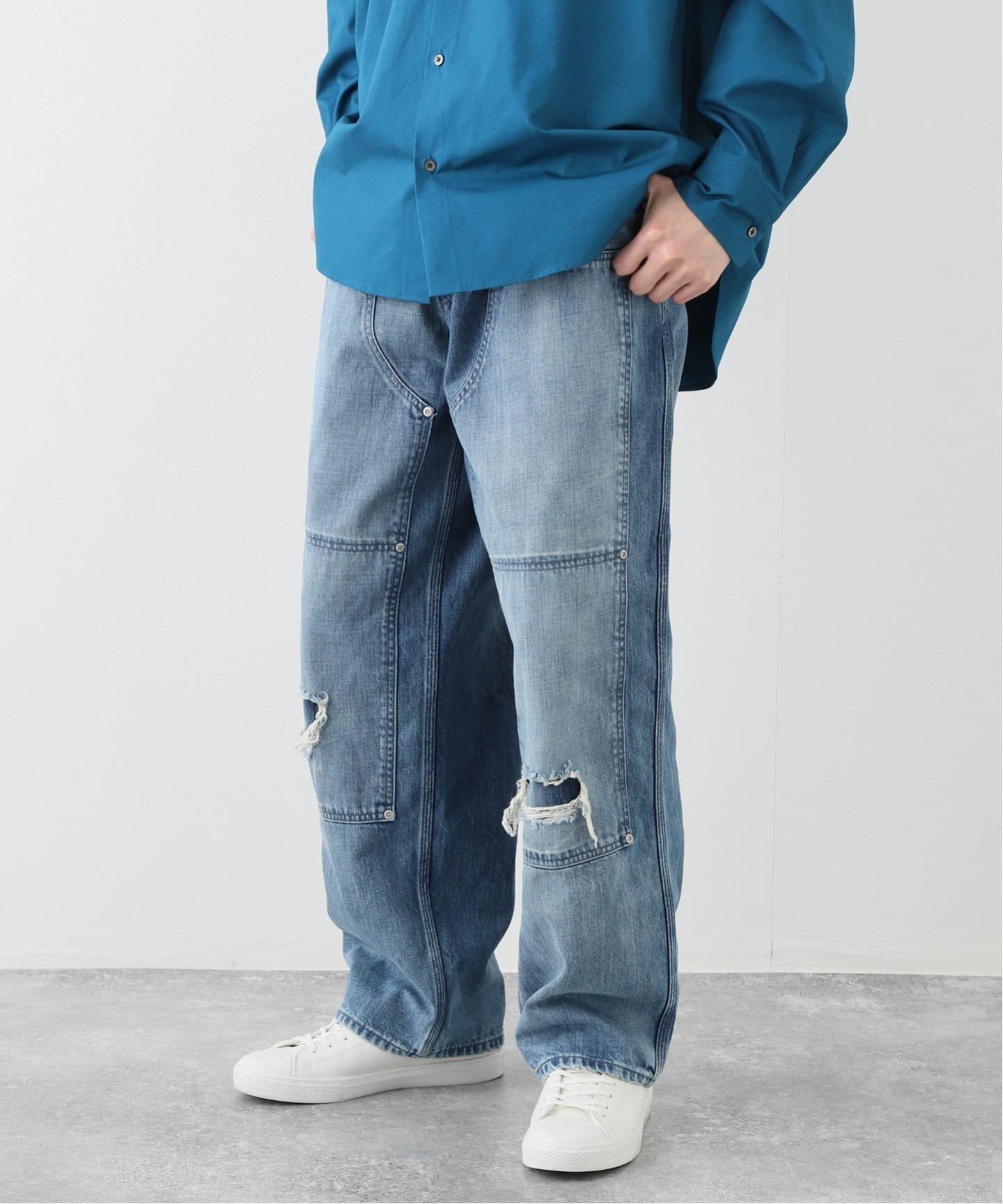 【SALE／30%OFF】EDIFICE 【MARKAWARE / マーカウェア】DOUBLE KNEE PANTS DAMAGED エディフィス パンツ ジーンズ・デニムパンツ ネイビー【送料無料】