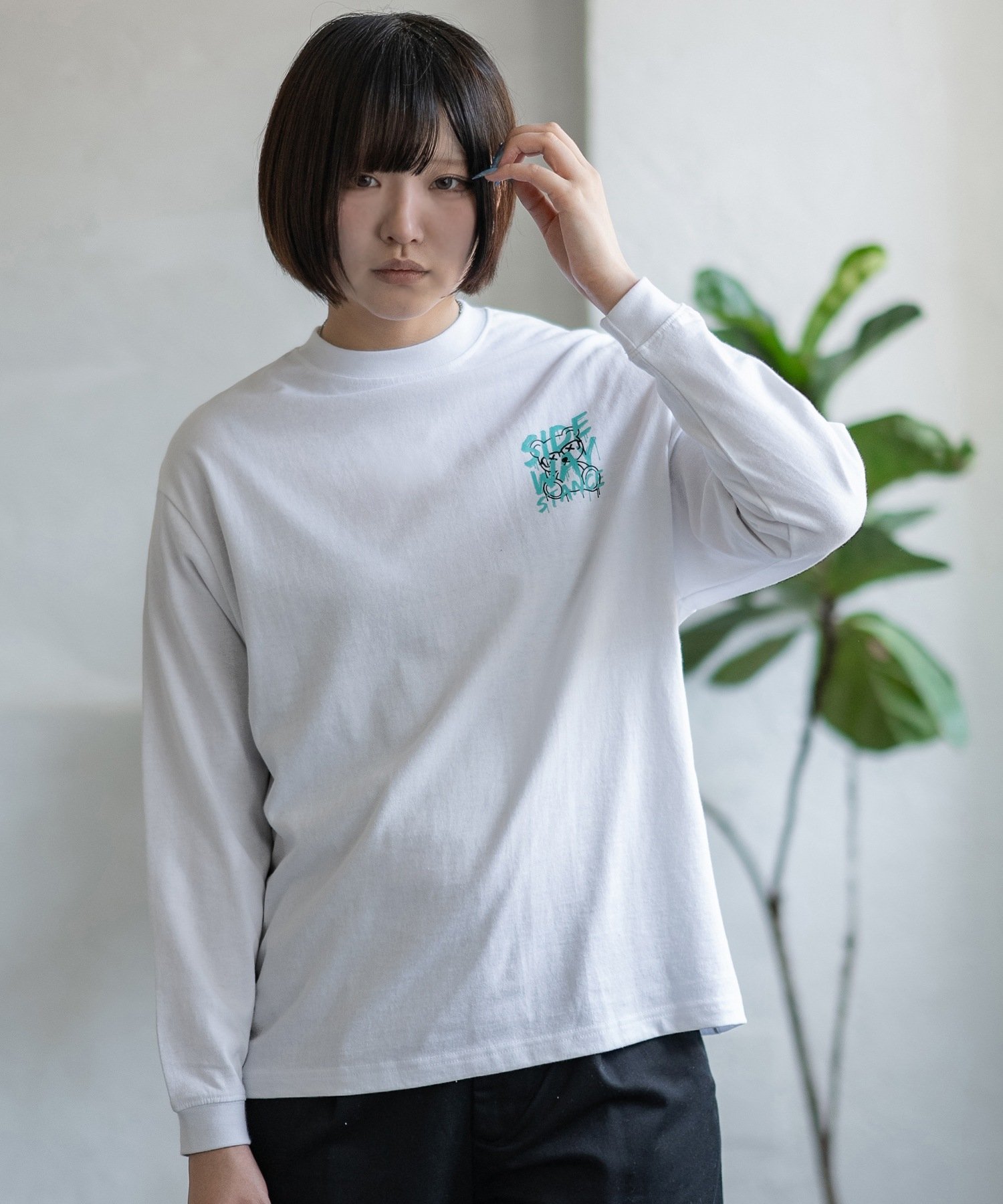 【SALE／55%OFF】SIDEWAY STANCE SIDEWAY STANCE サイドウェイスタンス オリジナルプリント ペンキベア 長袖Tシャツ インプローブス トップス カットソー・Tシャツ ホワイト ブラック