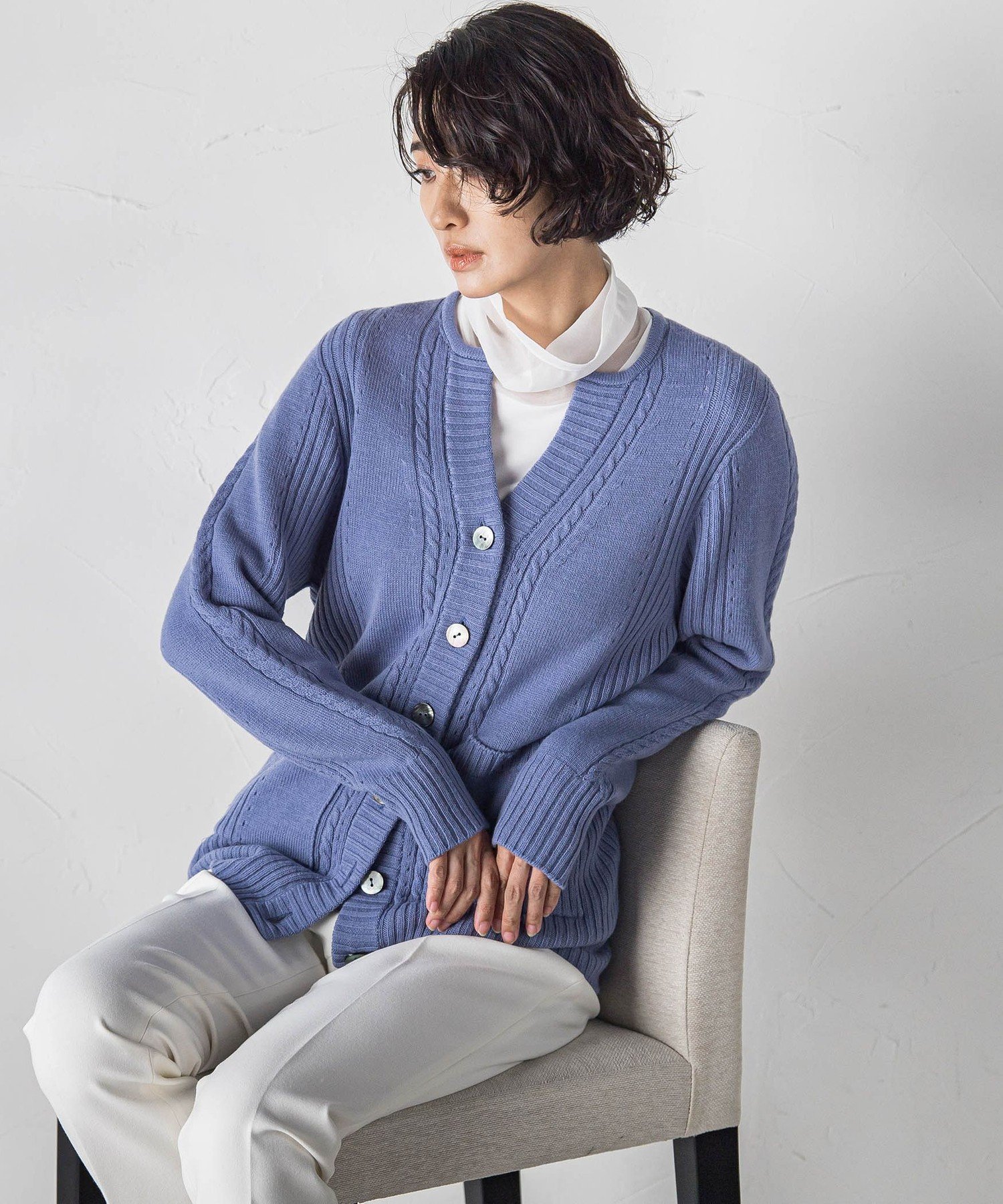 【SALE/30%OFF】la.f... KARLKARLキーネックカーディガン≪手洗い可能≫ ラ・エフ トップス カーディガン ベージュ ネイビー ブルー グレー【送料無料】