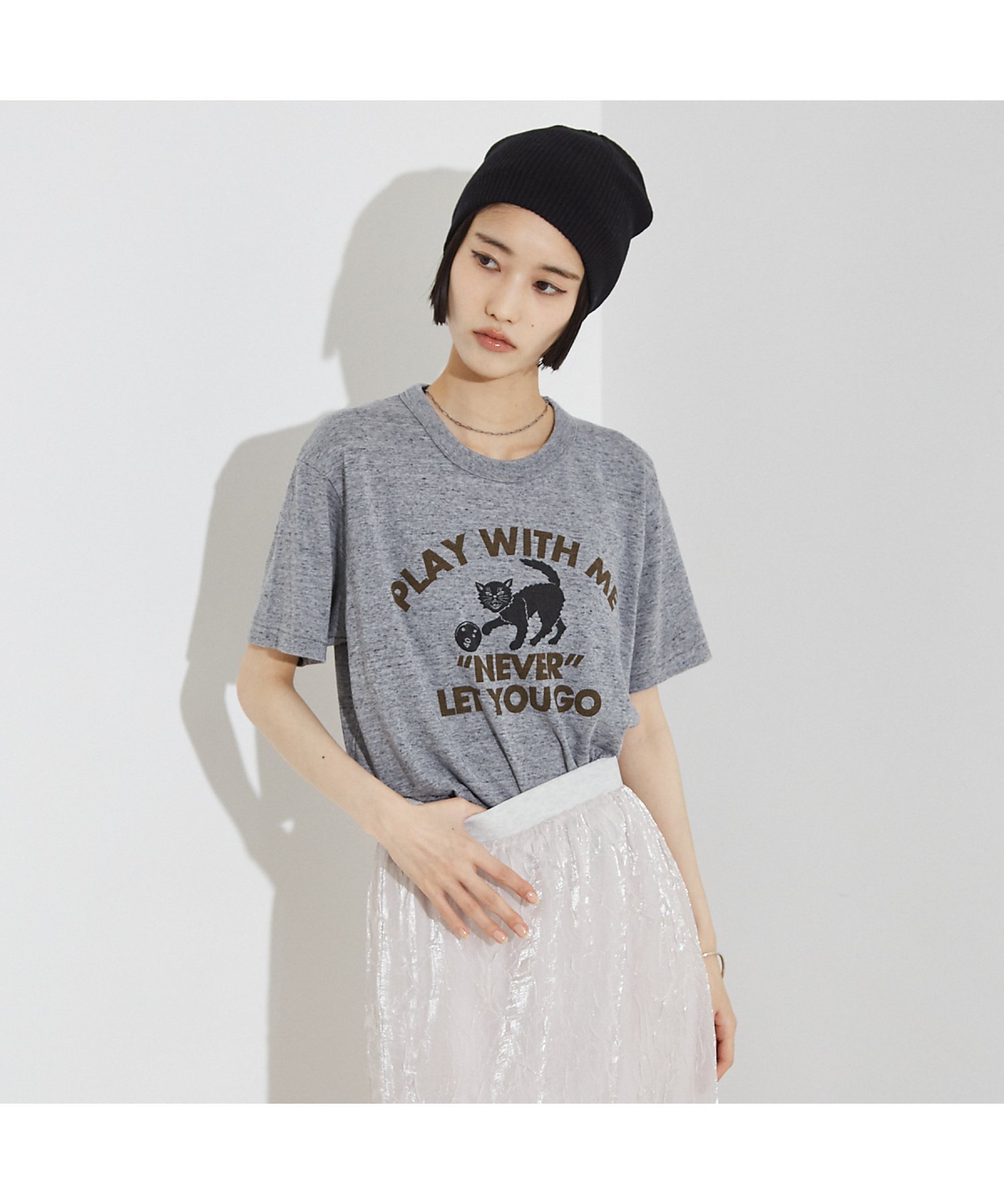 NOMINE 【RUSSELL/ラッセル別注】 CAT/猫 モチーフ Tシャツ ノミネ トップス カットソー・Tシャツ ホワイト グレー