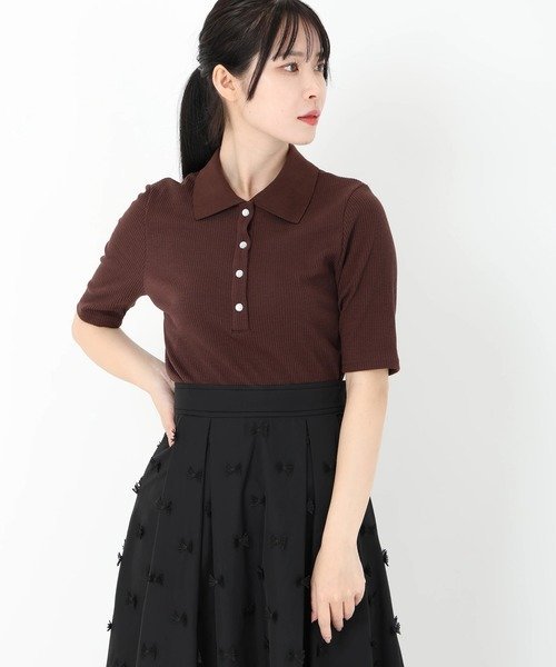 STRAWBERRY-FIELDS ポロリブプルオーバー ストロベリーフィールズ トップス カットソー・Tシャツ ネイビー【送料無料】