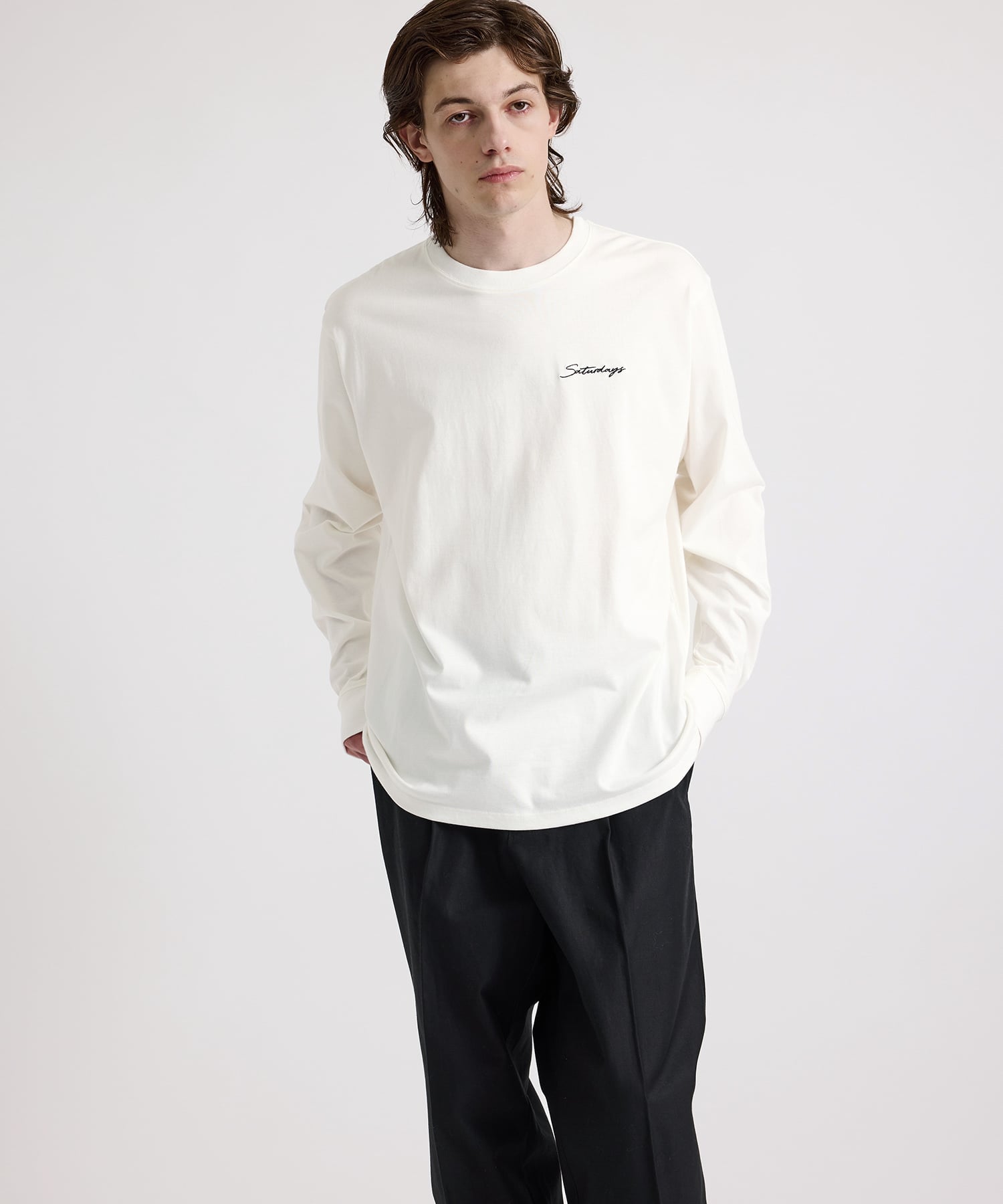 【SALE／30%OFF】Saturdays NYC Script Emb LS Tee サタデーズ　ニューヨークシティ トップス カットソー・Tシャツ ホワイト ブラック【送料無料】