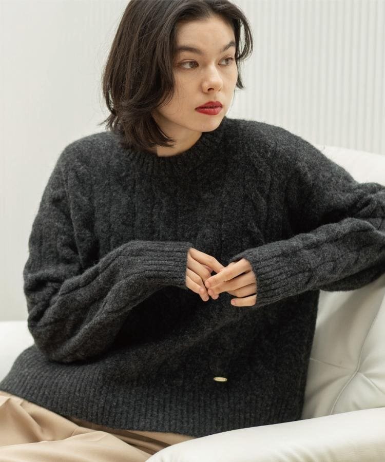 OPAQUE.CLIP MIXミドルゲージケーブルニット【洗濯機OK】 オペークドットクリップ トップス ニット オ..