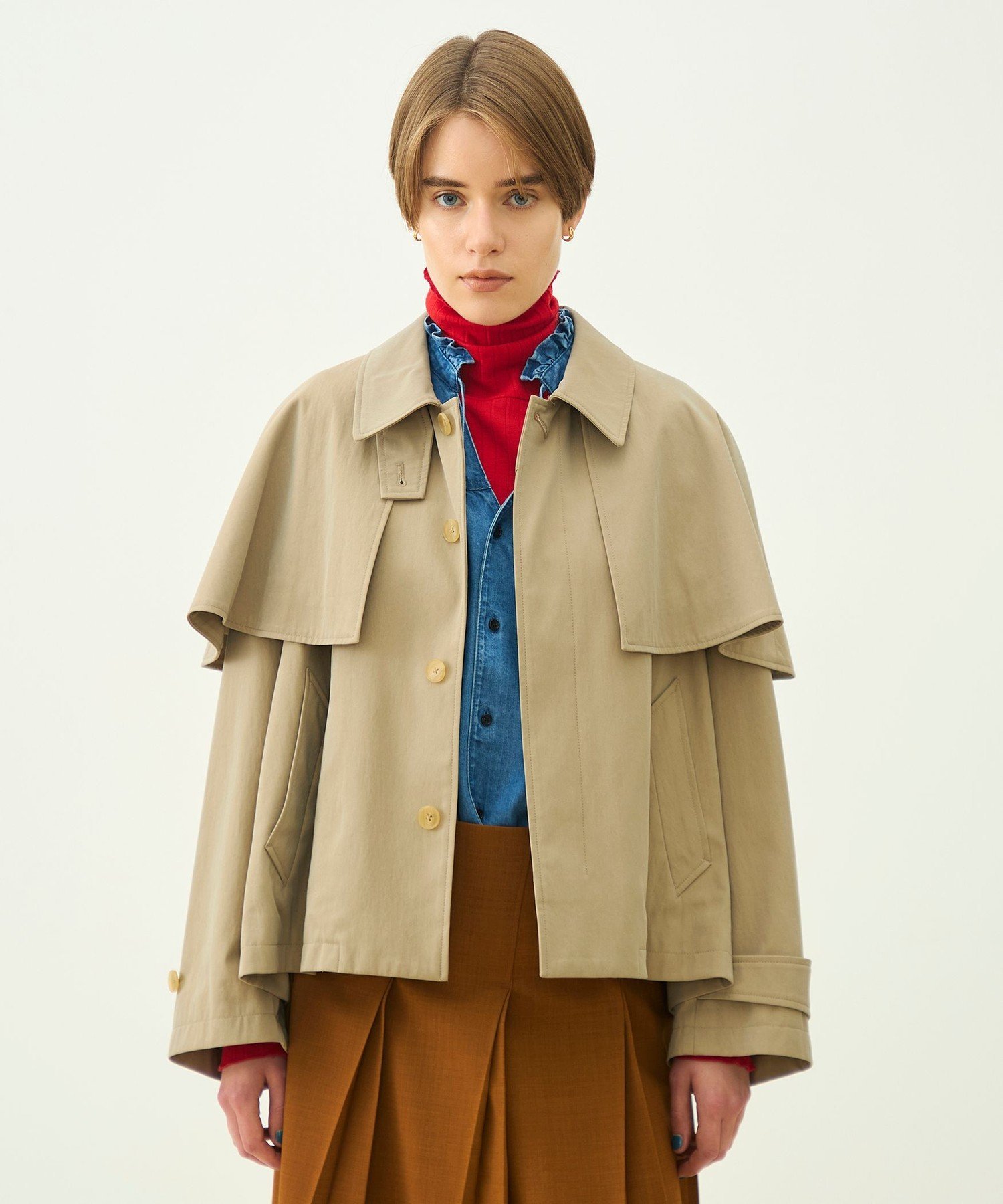 MACPHEE コットンナイロンシャンブレー ケープコート トゥモローランド ジャケット・アウター その他のジャケット・アウター ベージュ